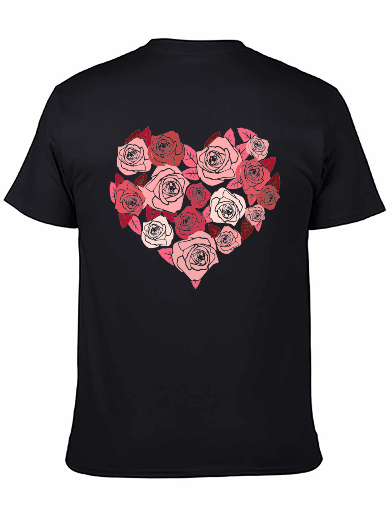 Black Floral Heart Graphic Tee - Black Casual T-Shirt view 4
