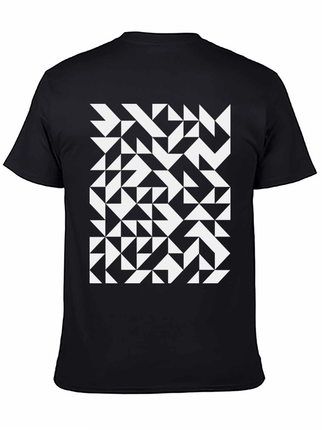Black Geometric Triangle Pattern Black T-Shirt view 4