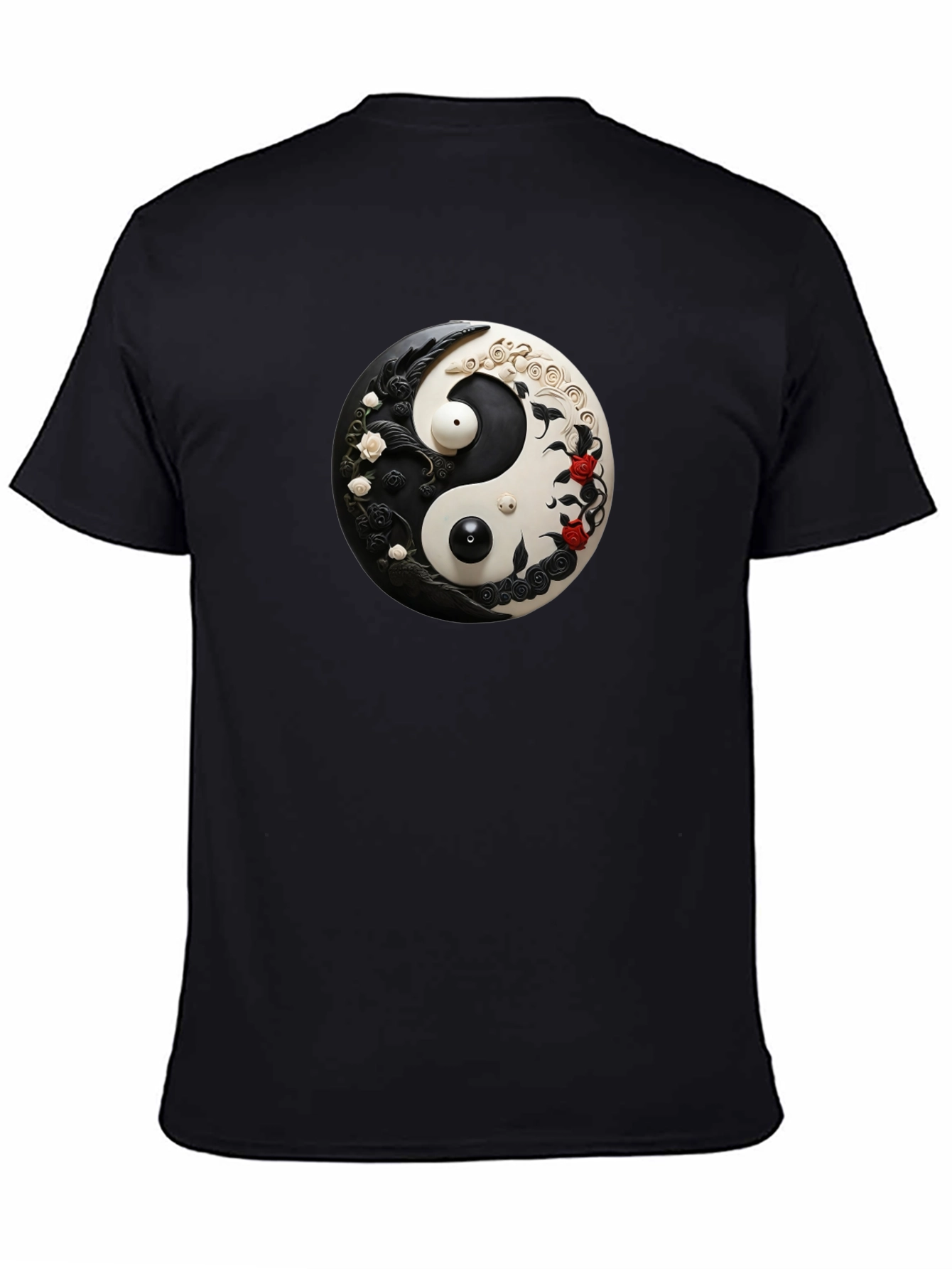 Black Yin Yang Floral Graphic Black T-Shirt view 4