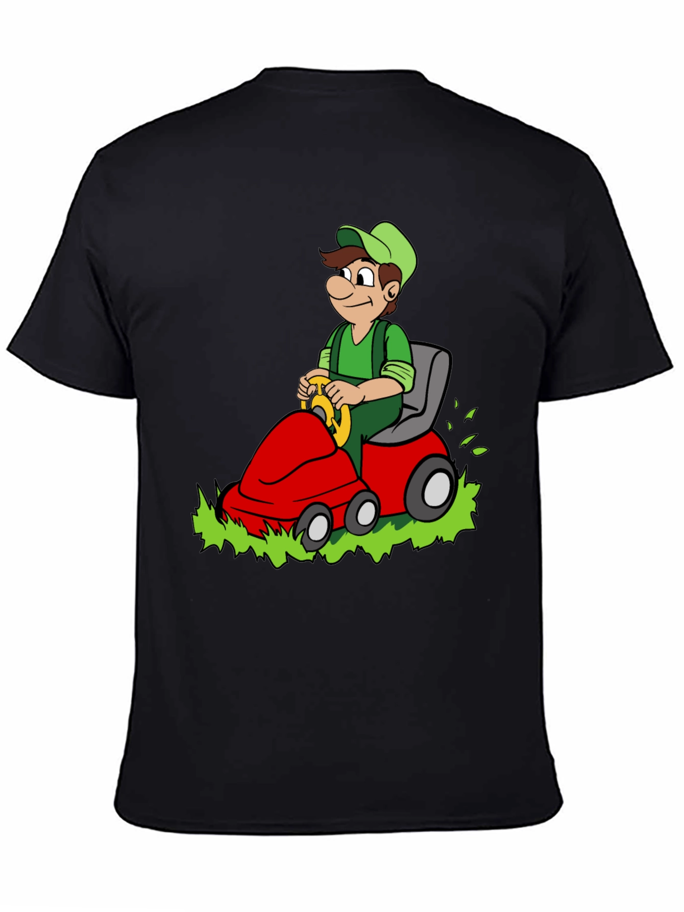 Black Luigi Riding Lawnmower Graphic T-Shirt view 4