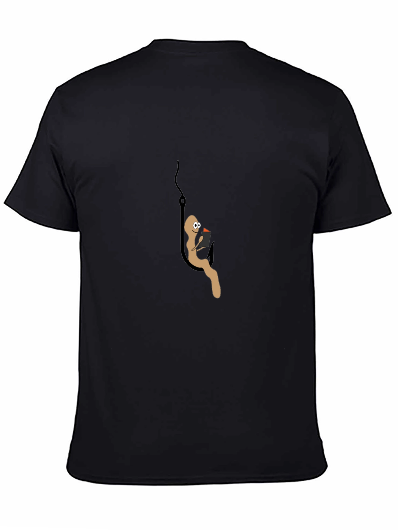Black Funny Worm on a Hook T-Shirt - Bait Humor view 4
