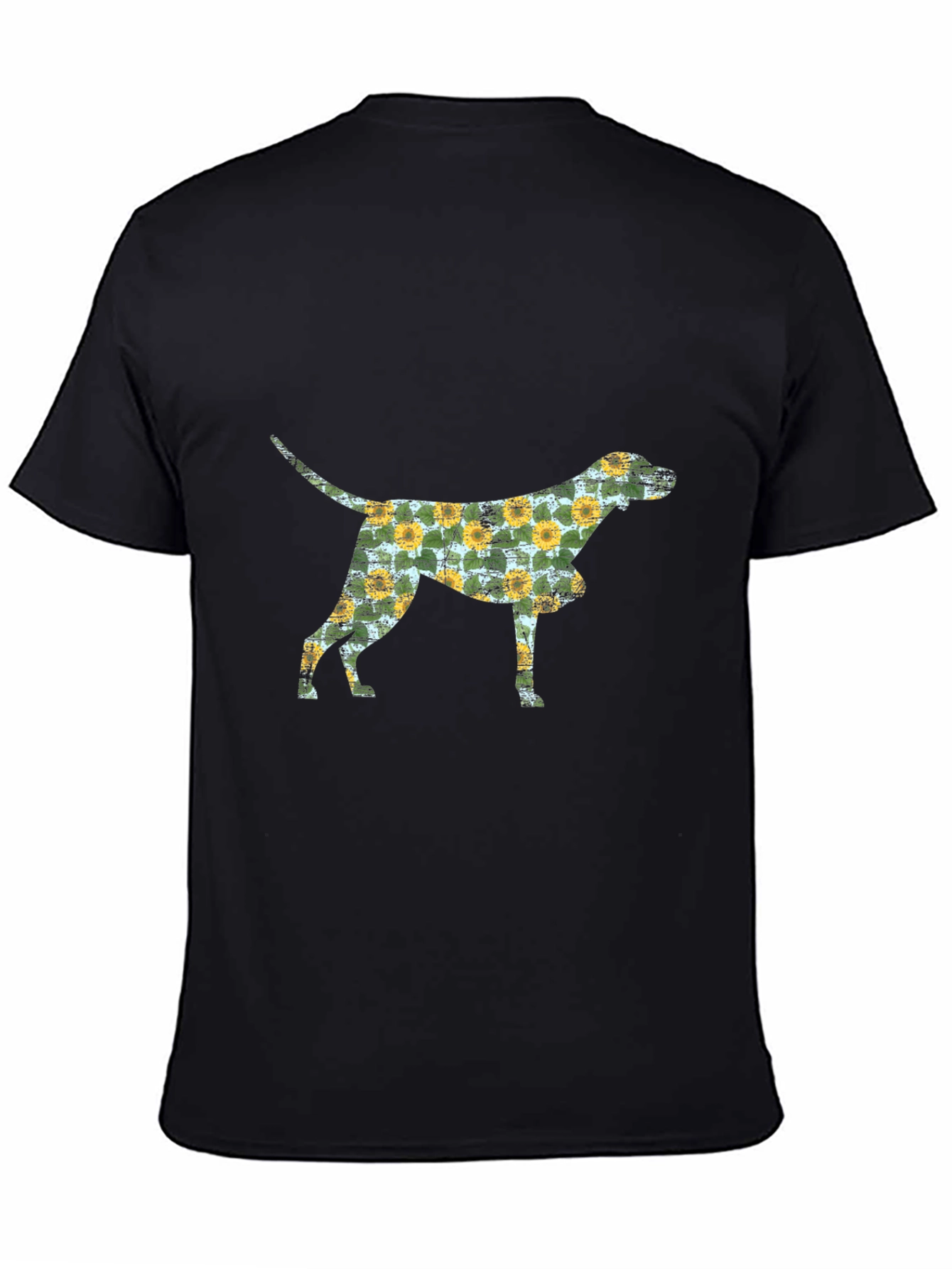 Black Floral Dog Silhouette Black T-Shirt view 4