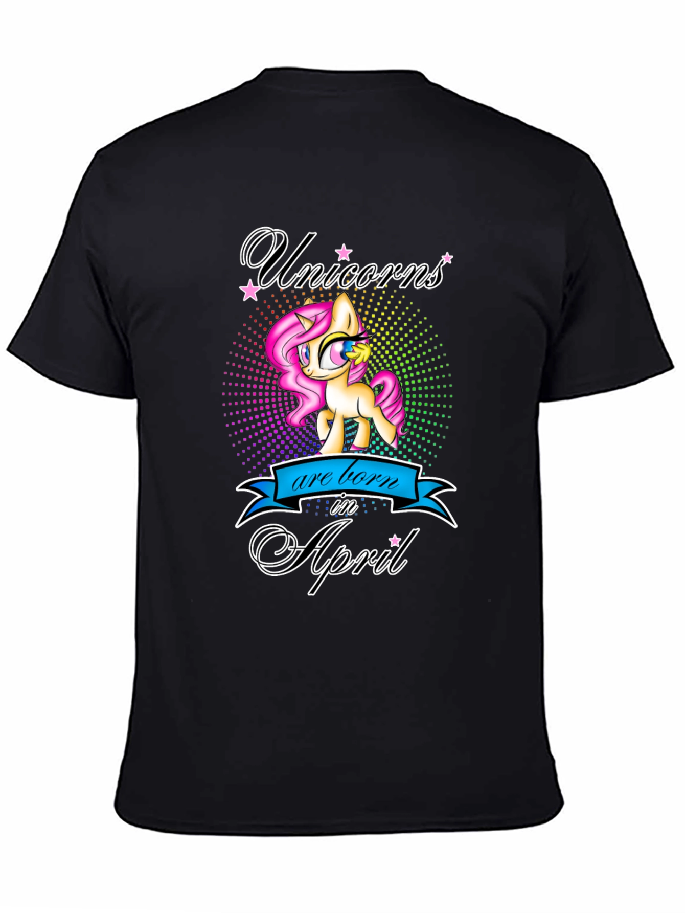 Black Unicorns Born in April Black T-Shirt view 4