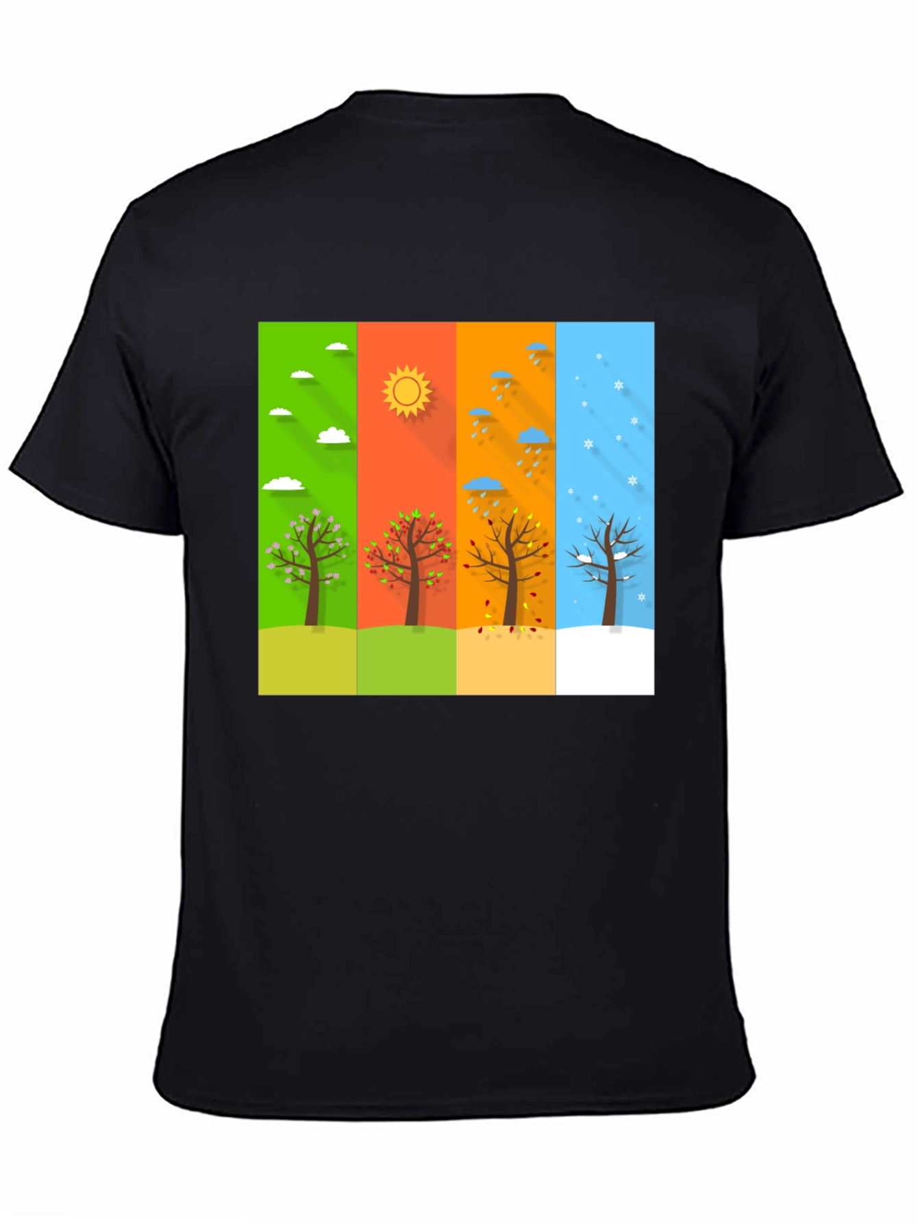 Black Seasons Tree Graphic Tee - Black Cotton T-Shirt view 4
