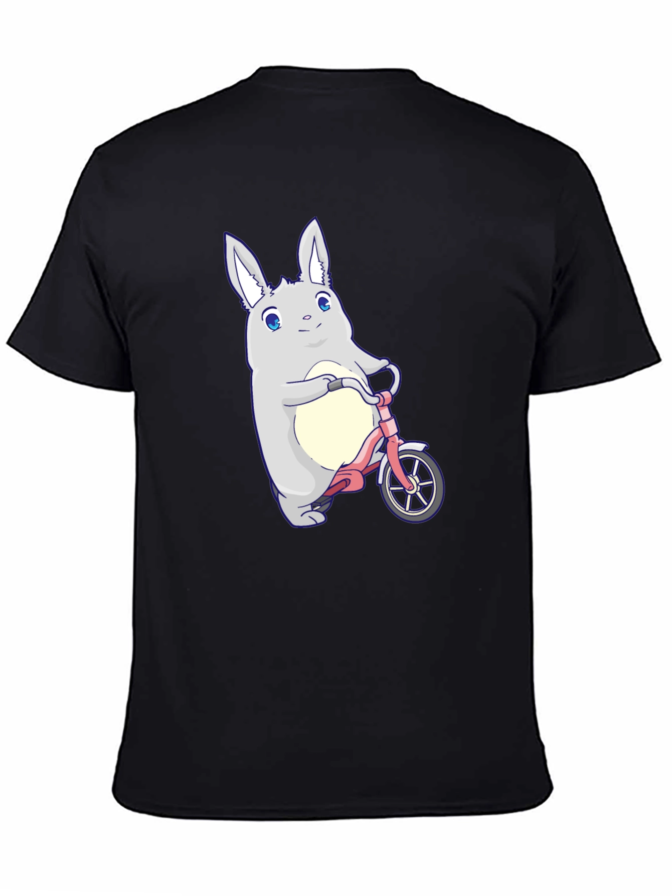 Black Cute Bunny on Bike Graphic T-Shirt view 4