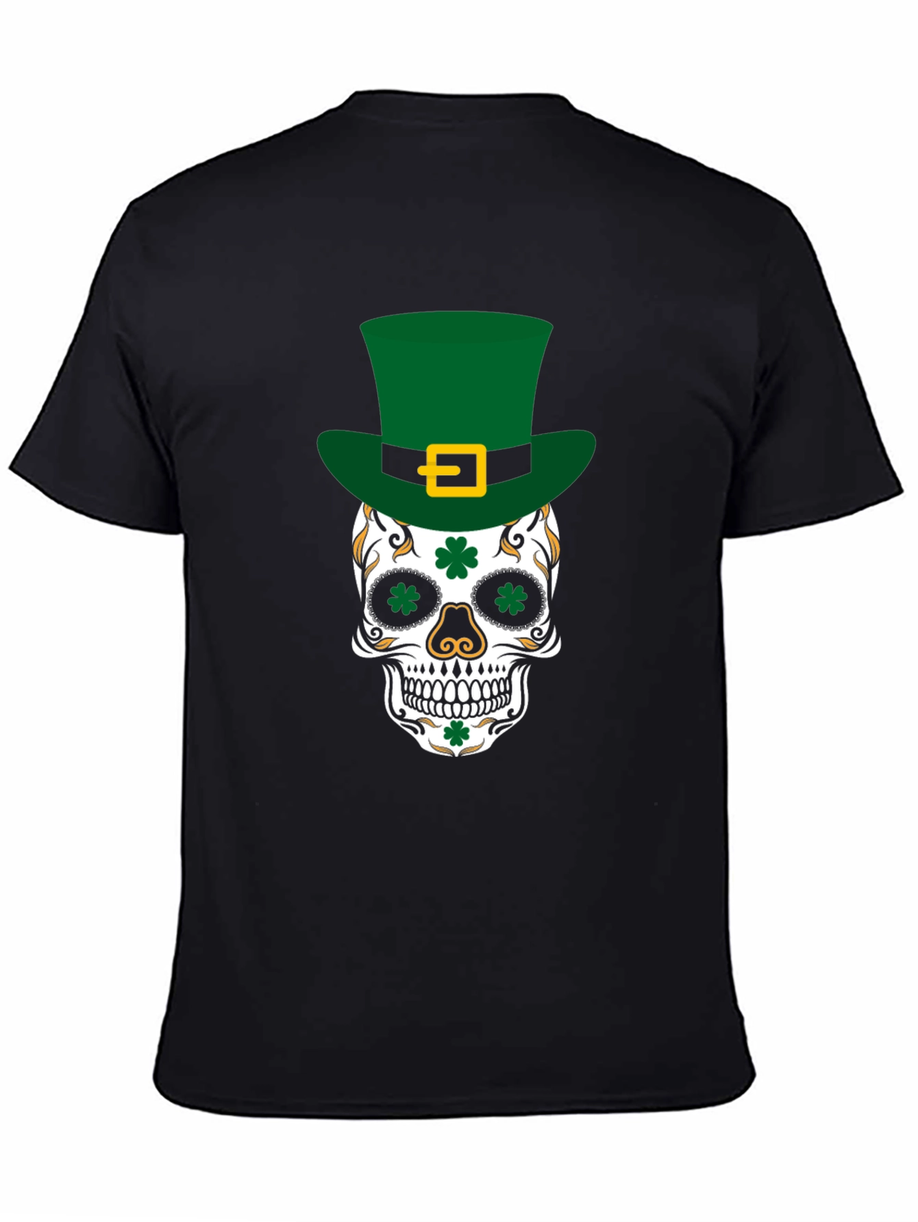 Black Lucky Skull St. Patrick's Day T-Shirt view 4