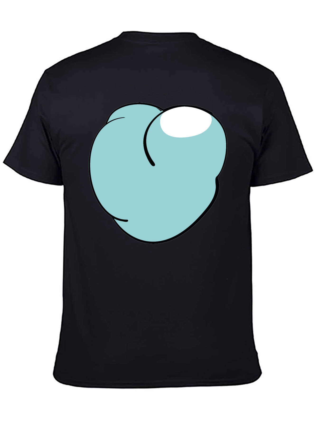 Black Cartoon Peach Graphic Tee - Funny Men's Black T-Shirt view 4