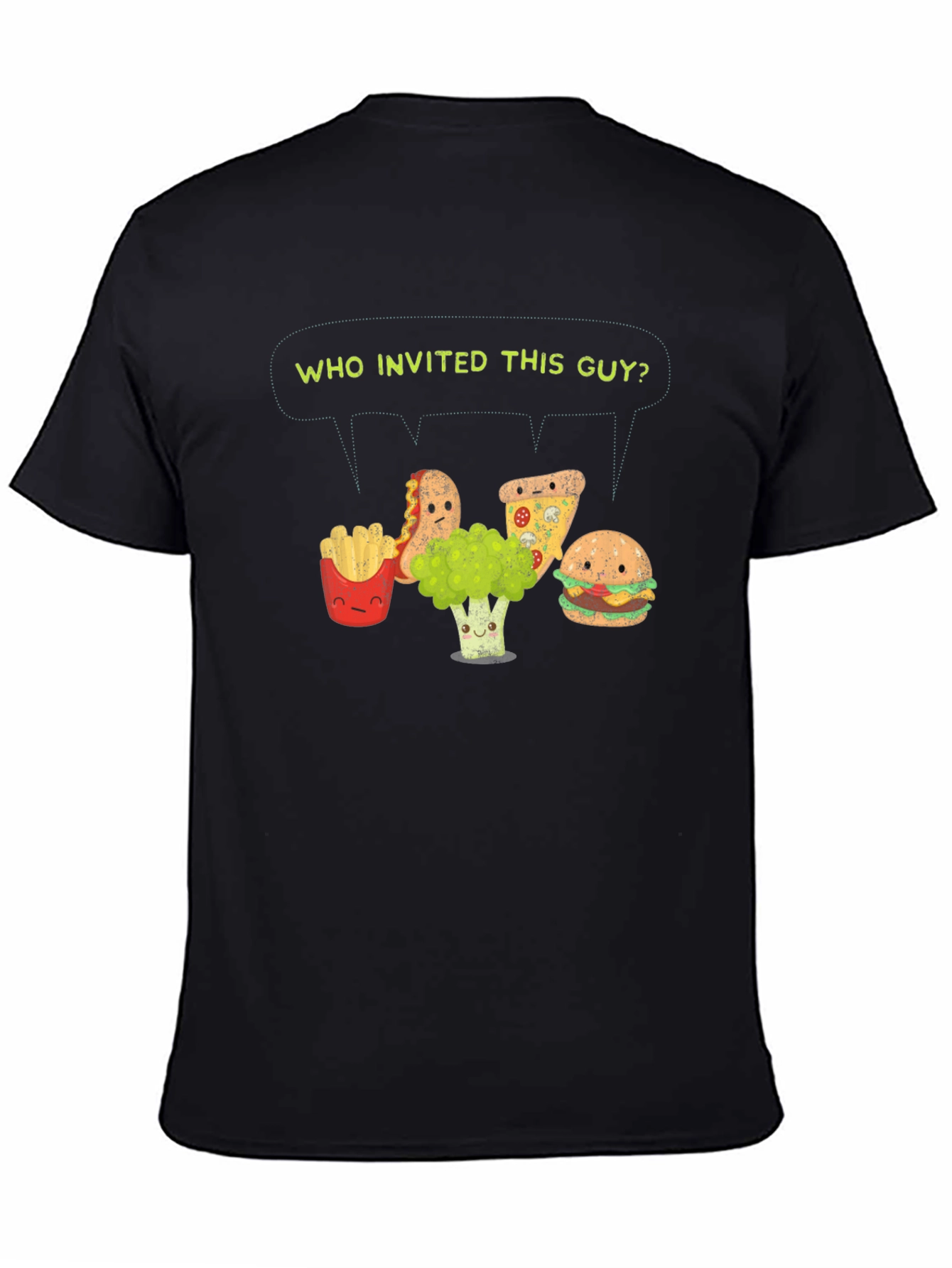 Black Funny Broccoli T-Shirt - Who Invited This Guy view 4