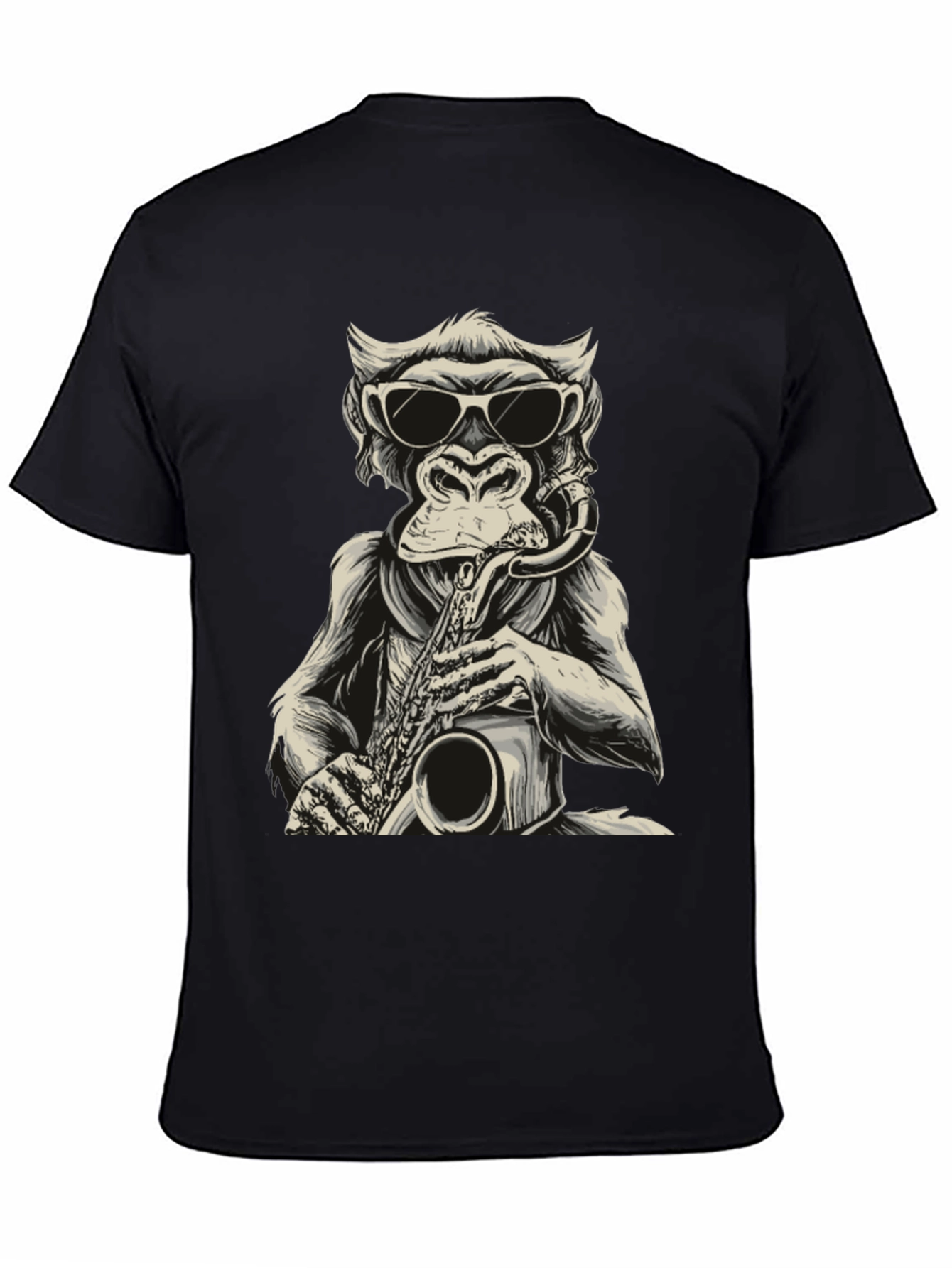 Black Cool Monkey Saxophone Player Graphic T-Shirt view 4
