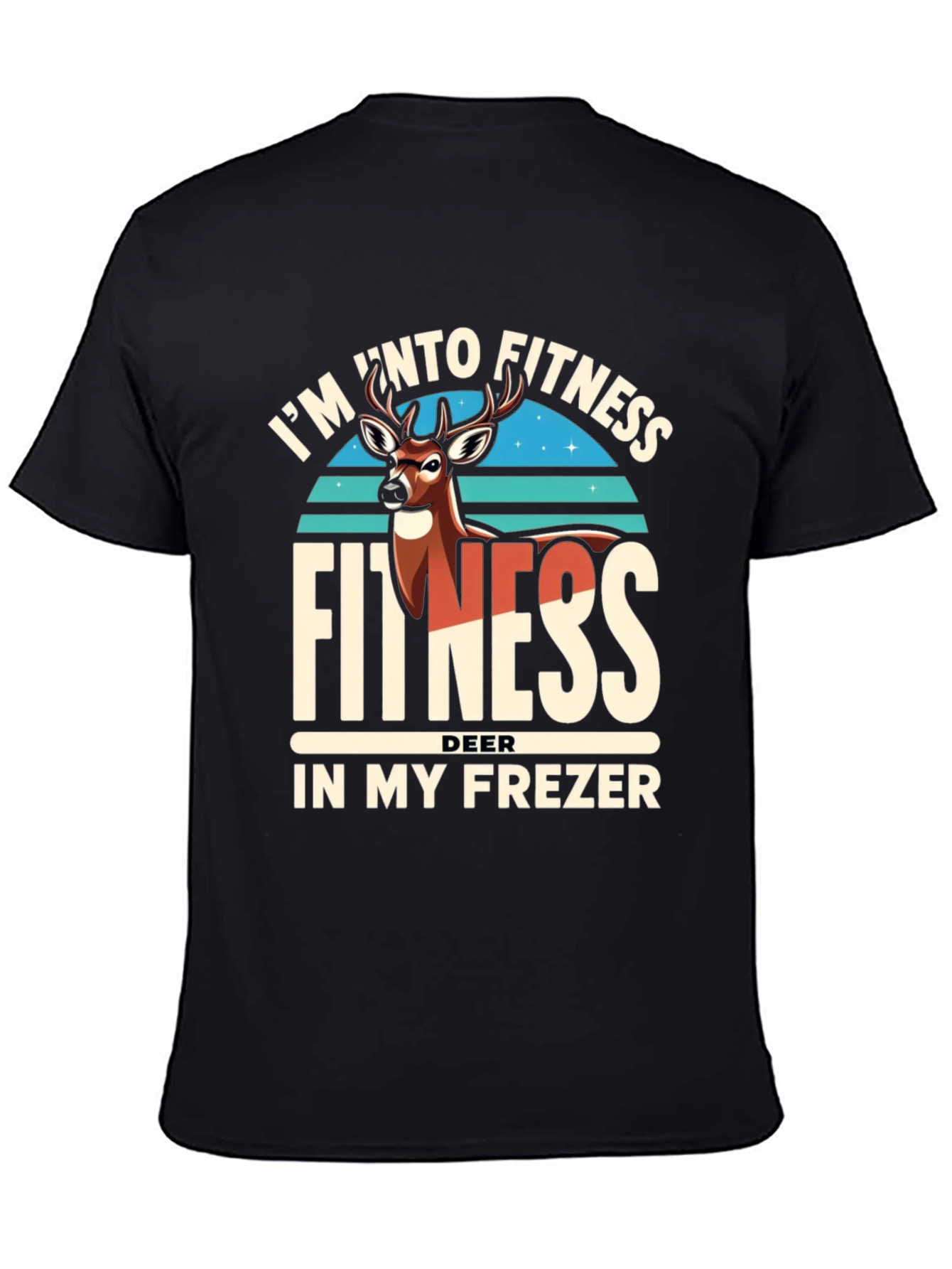 Black Fitness Deer in Freezer Funny T-Shirt view 4