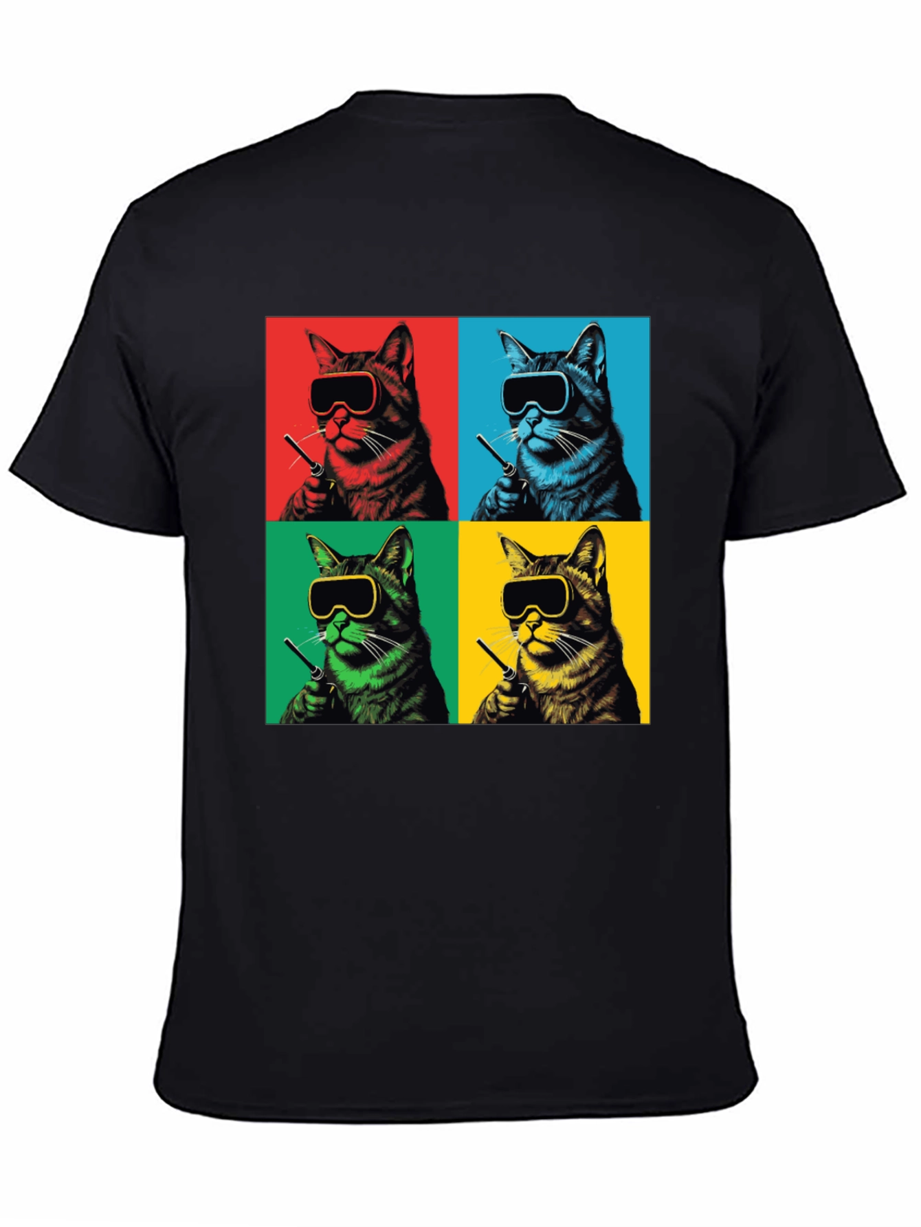 Black Pop Art Cat T-Shirt - Quirky Feline Style view 4