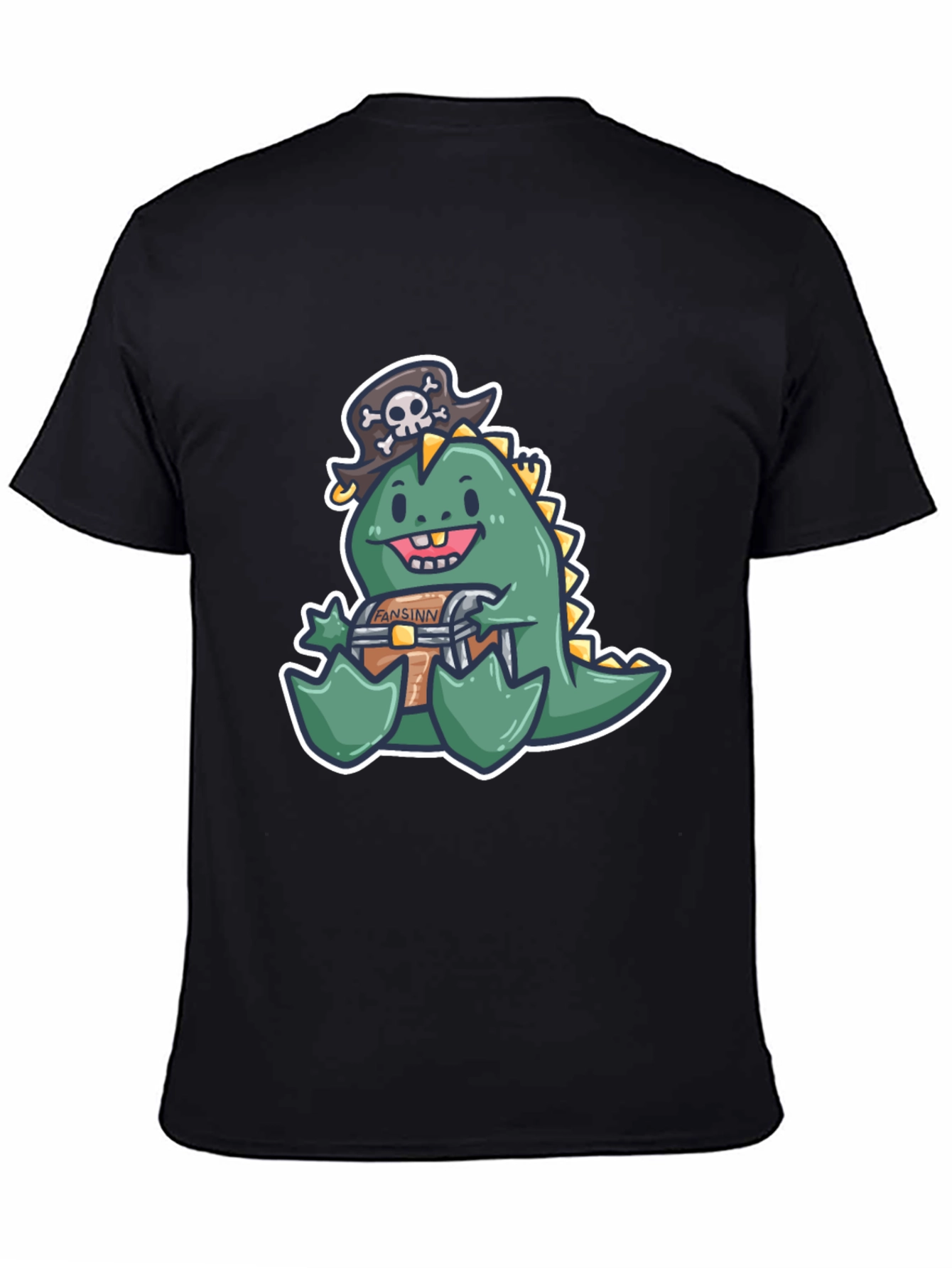 Black Dino Pirate Treasure Chest T-Shirt view 4