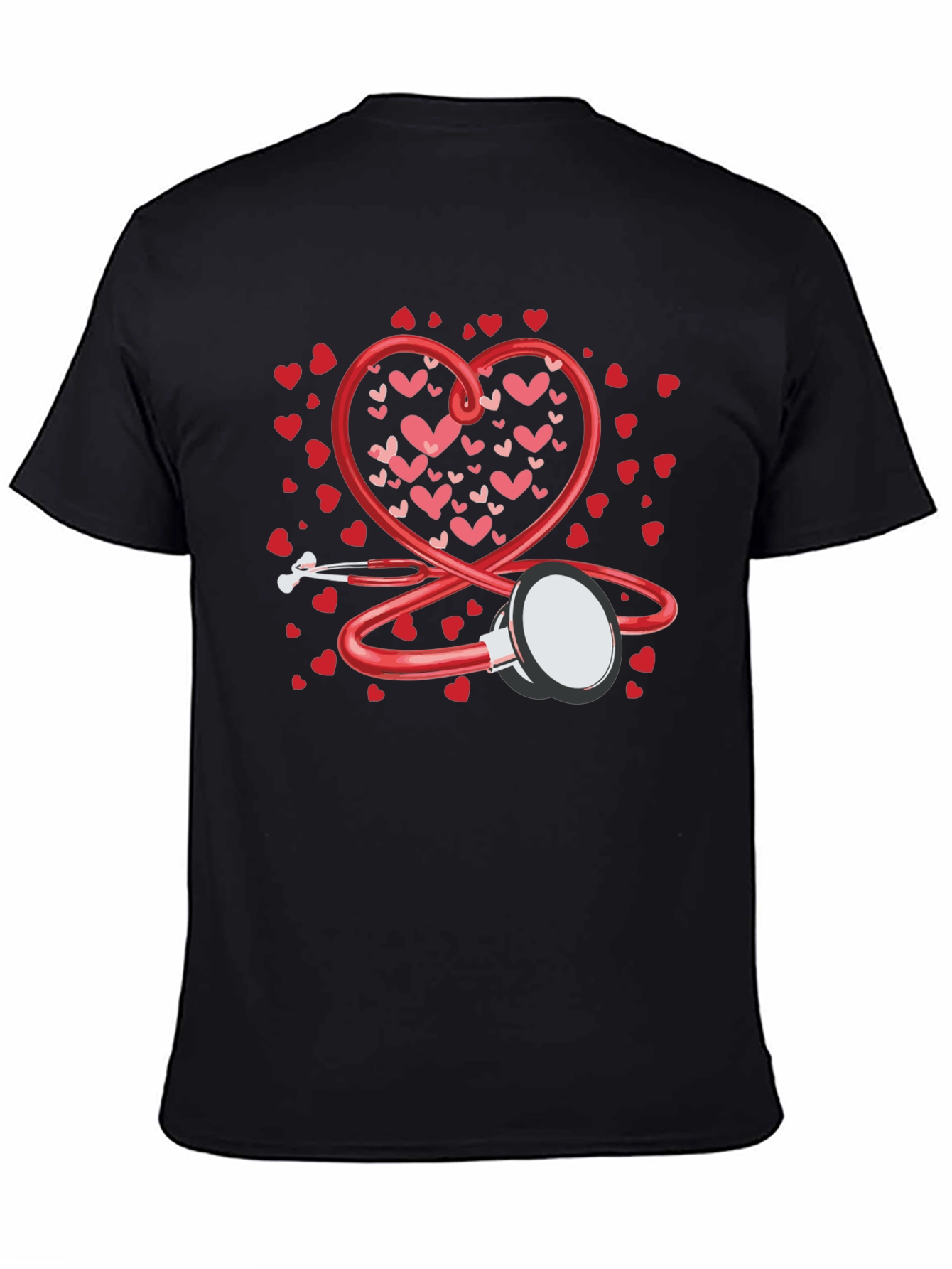 Black Heart Stethoscope Valentine's Day Black T-Shirt view 4