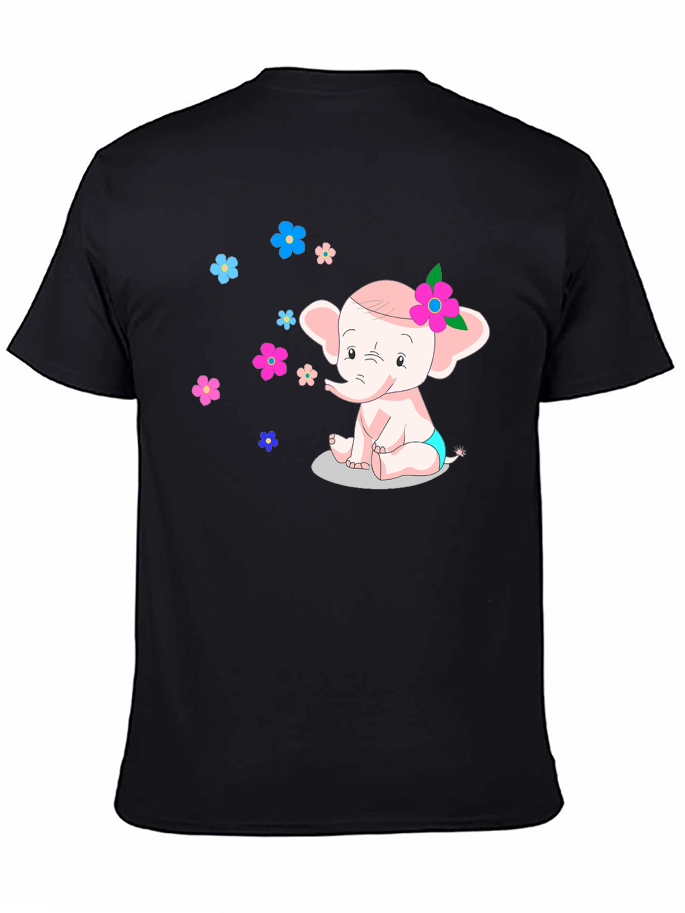 Black Cute Cartoon Elephant Graphic Tee view 4