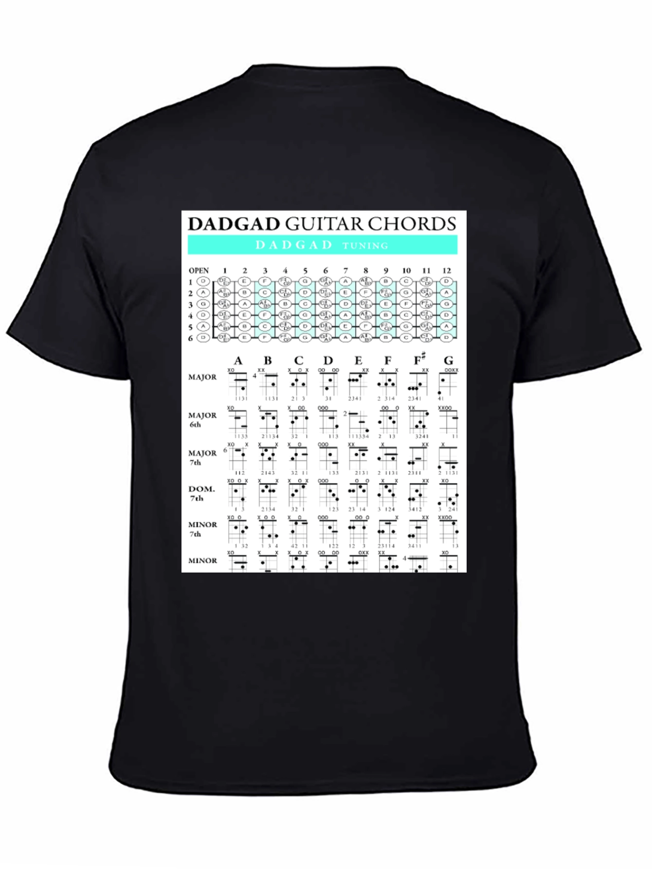 Black DADGAD Guitar Chords Black T-Shirt view 4