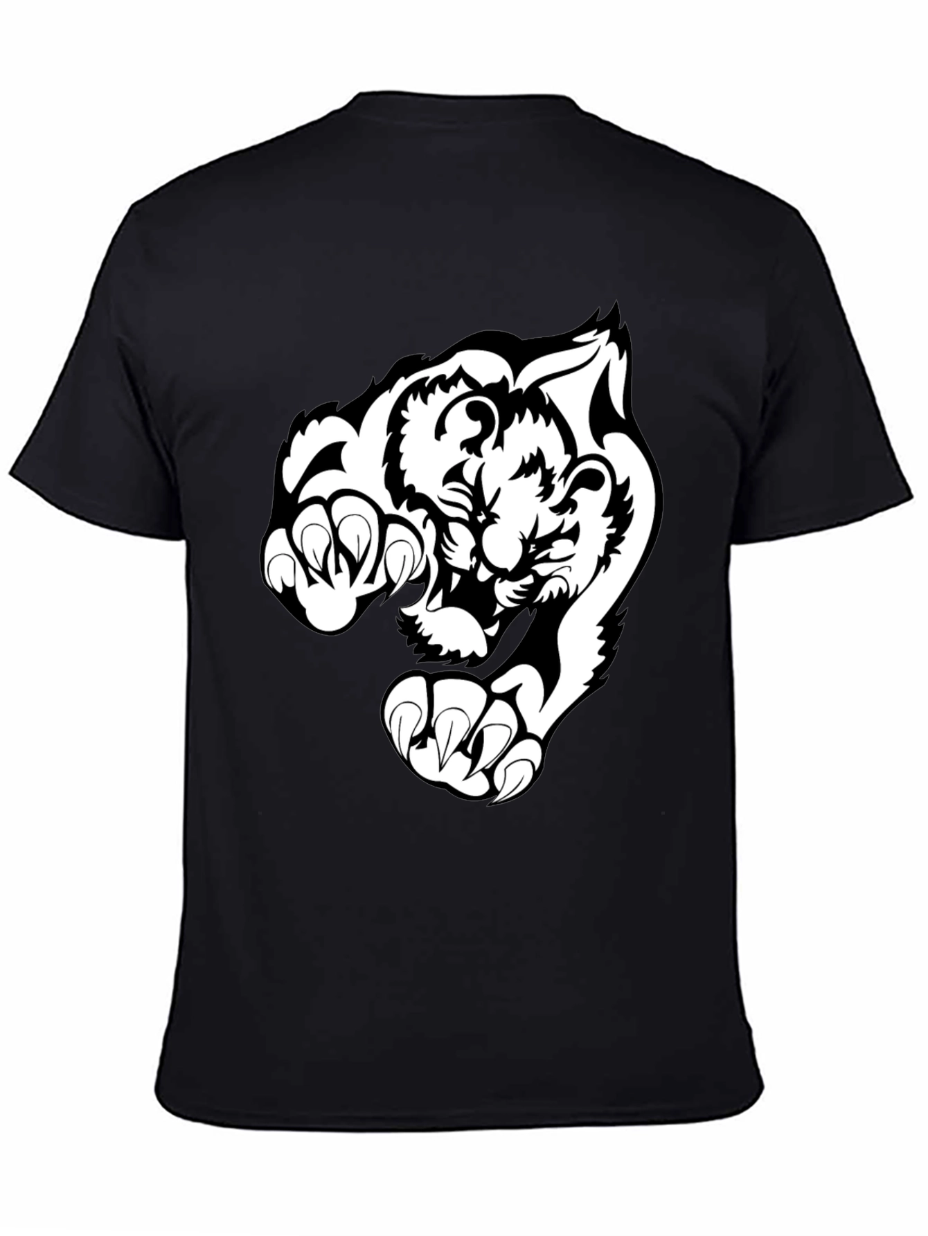 Black Black T-Shirt with White Tiger Graphic view 4