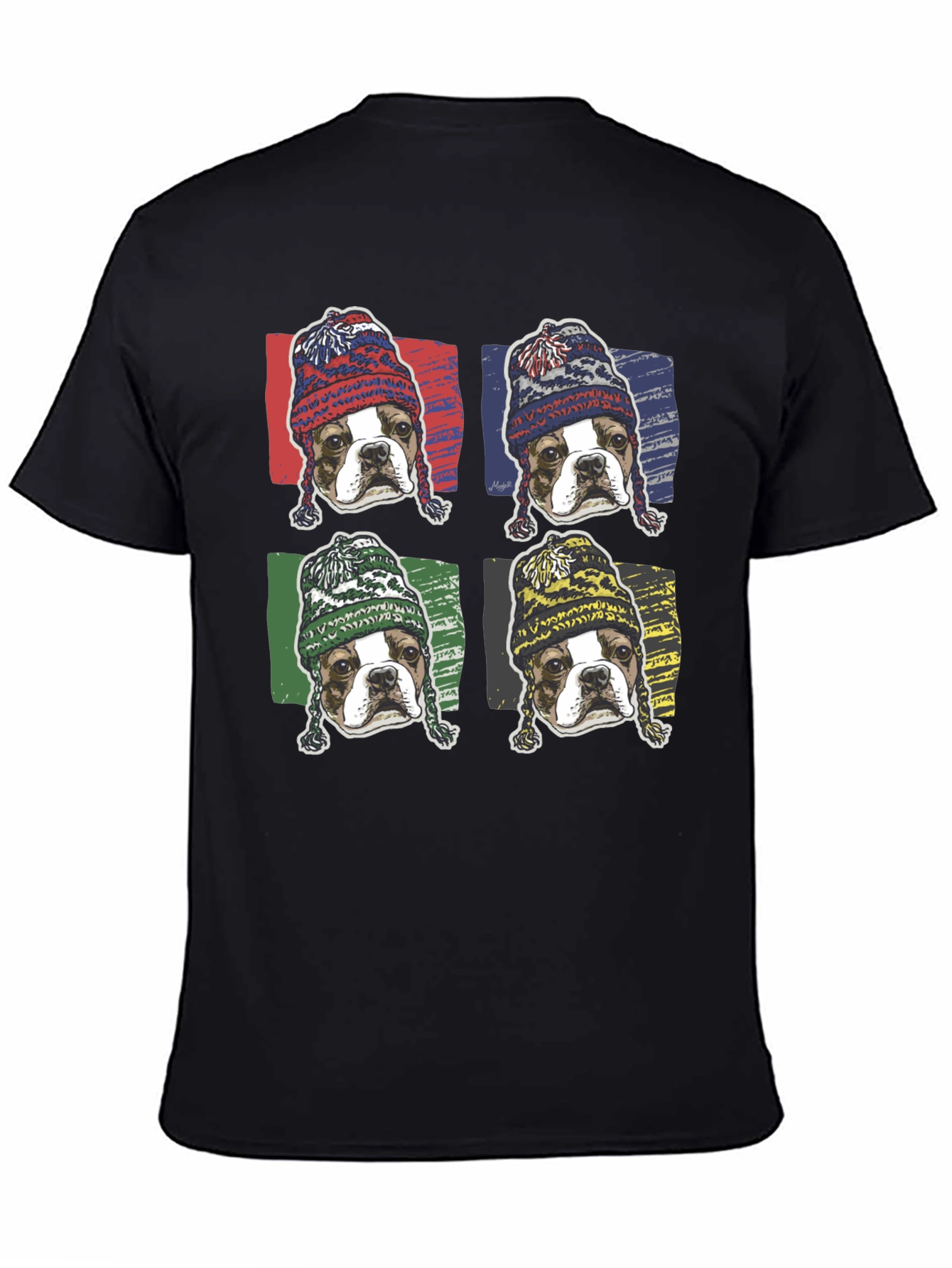 Black Dog in Hats Graphic Tee - Trendy Pop Art Style view 4