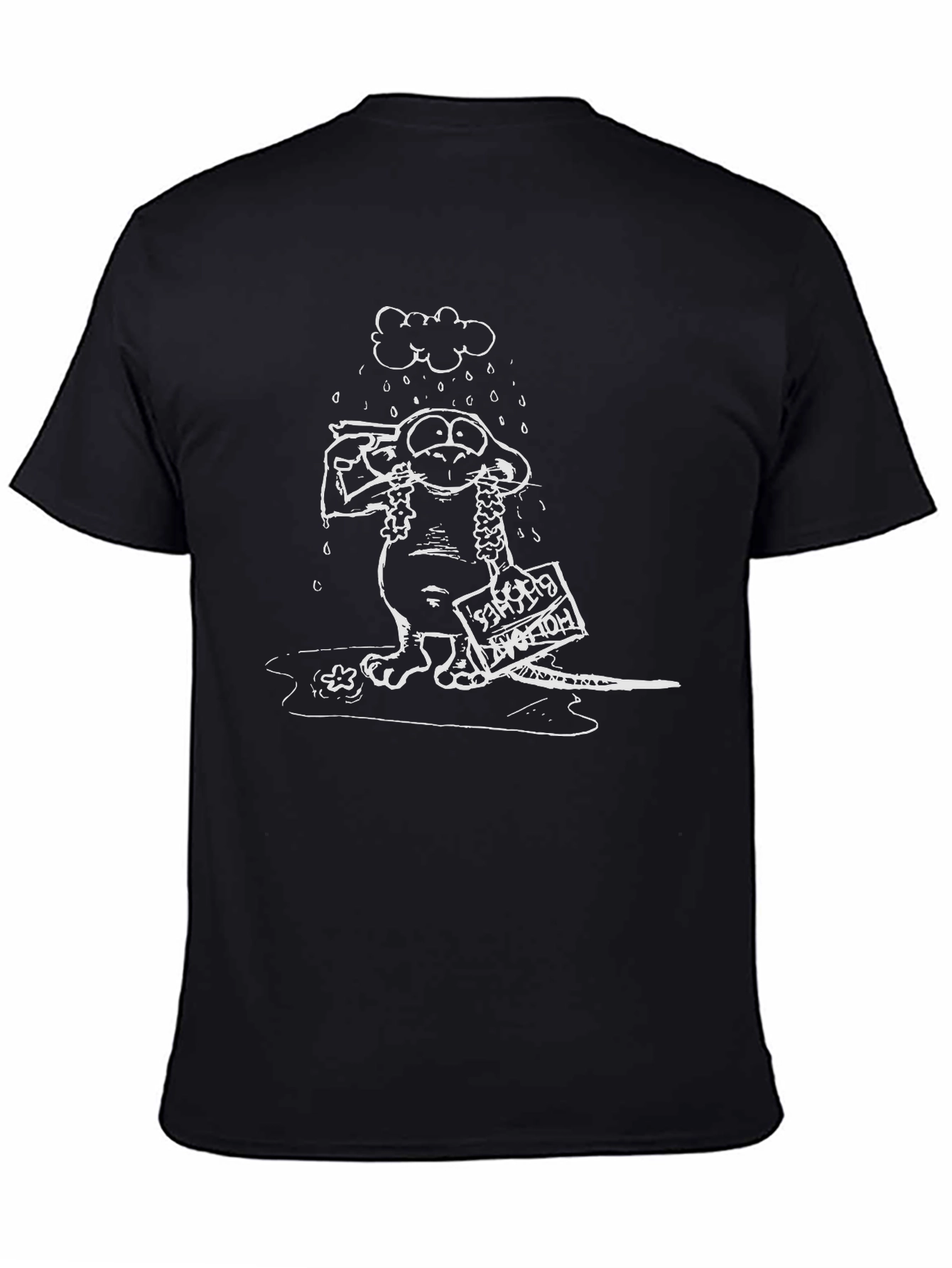Black Humorous Cartoon Graphic Black T-Shirt view 4