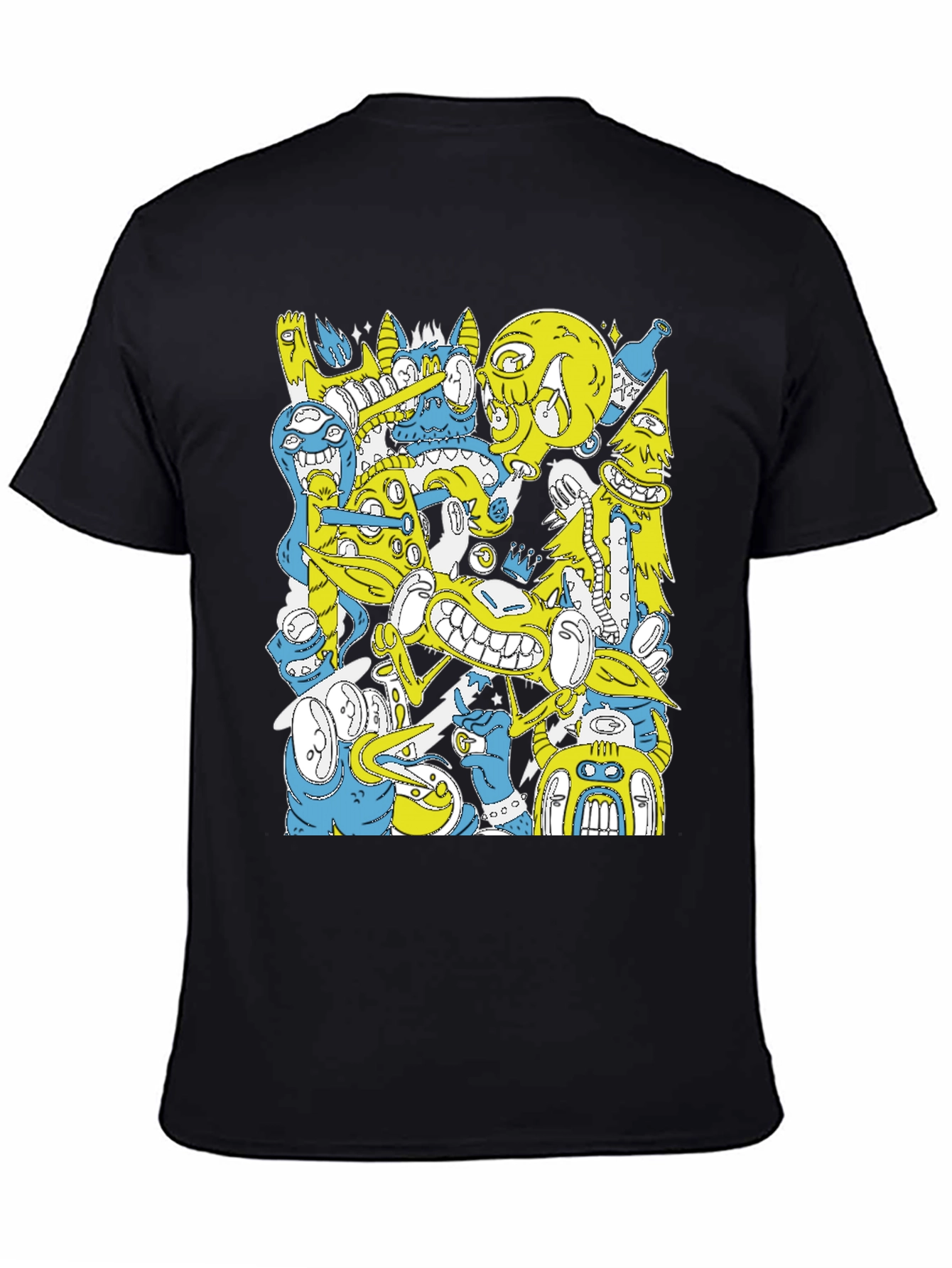 Black Abstract Cartoon Graphic Print Black T-Shirt view 4