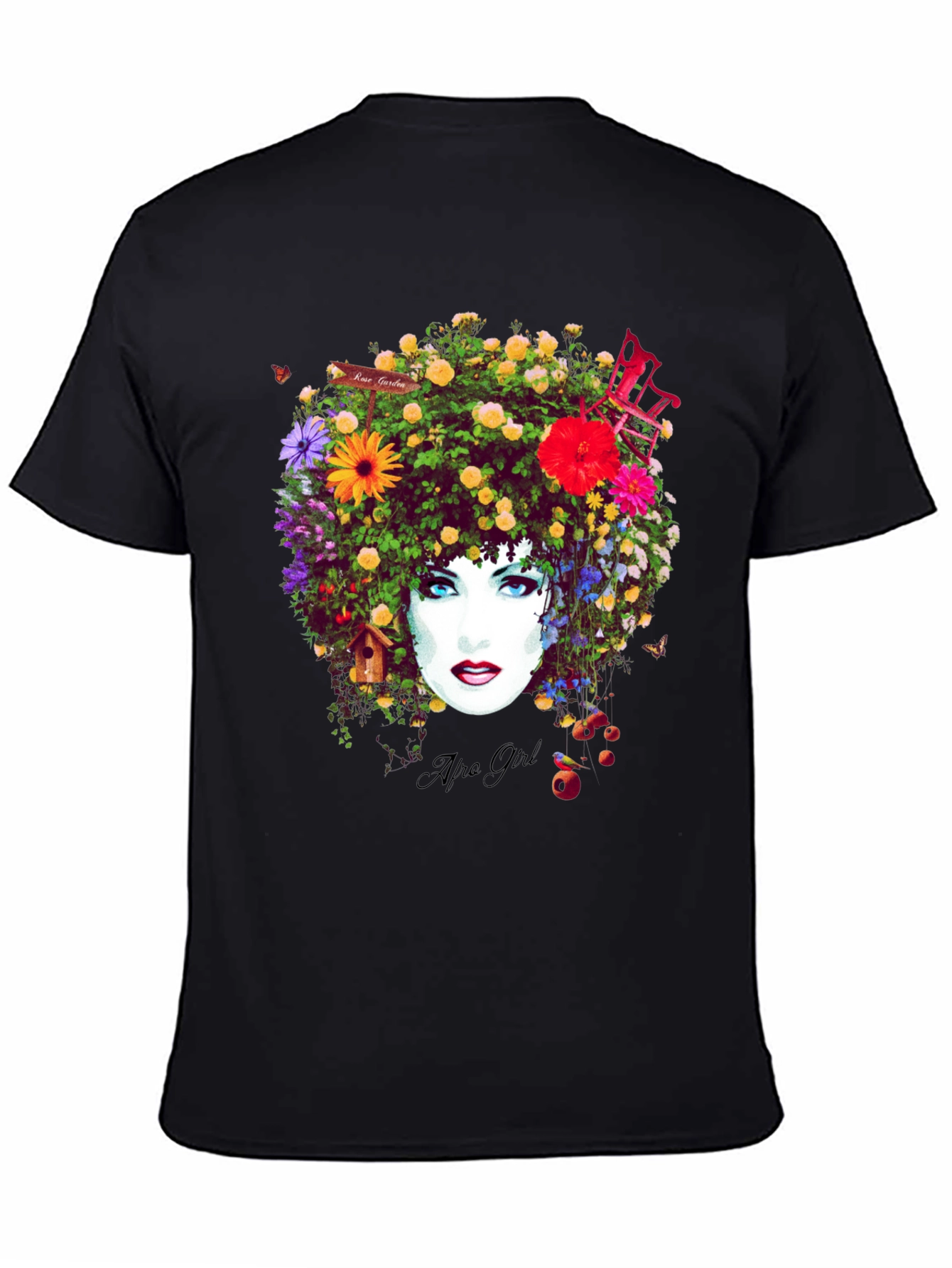 Black Floral Afro Girl Graphic Tee - Unique Design view 4