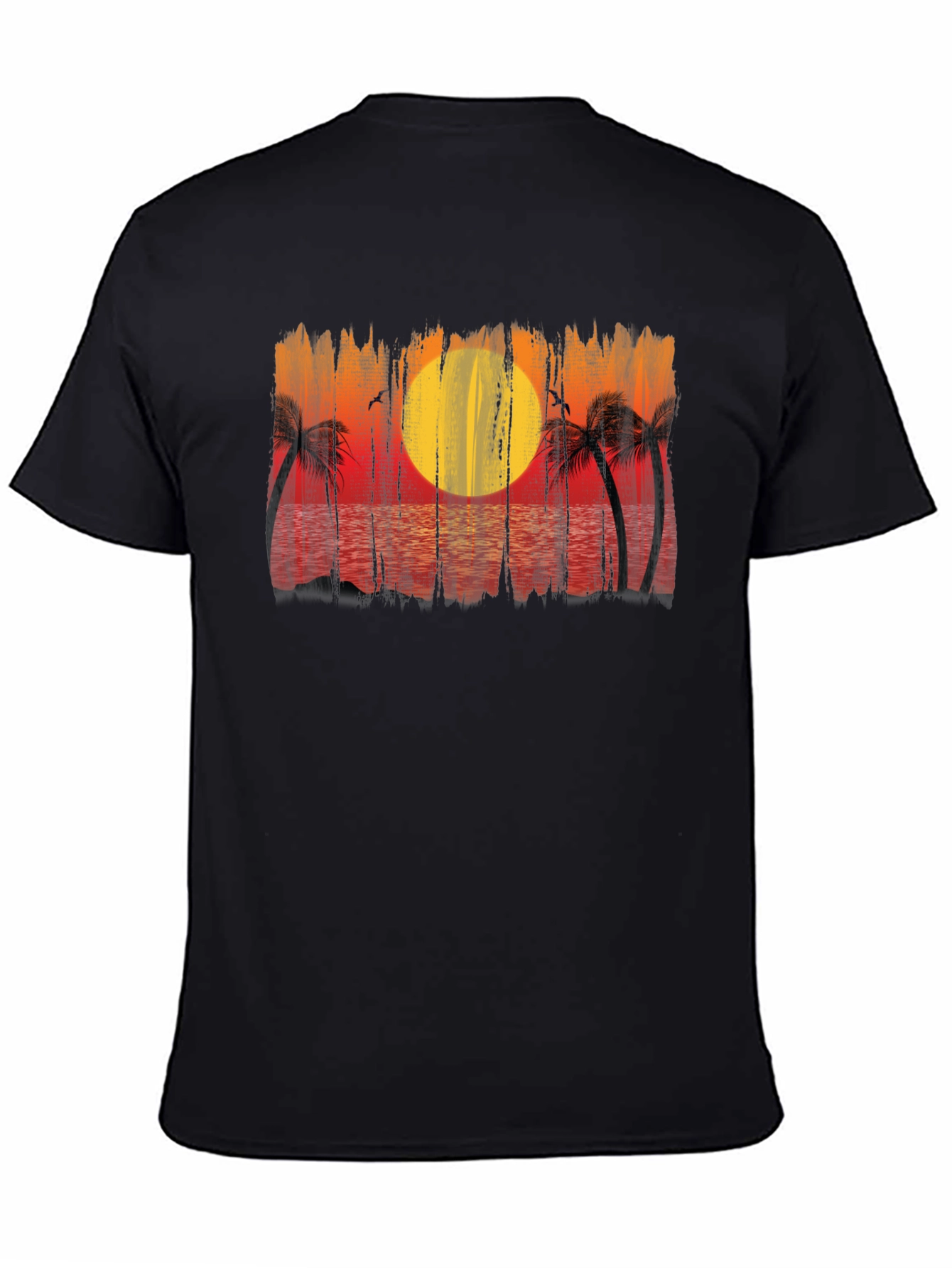 Black Sunset Palm Tree Graphic Black T-Shirt view 4