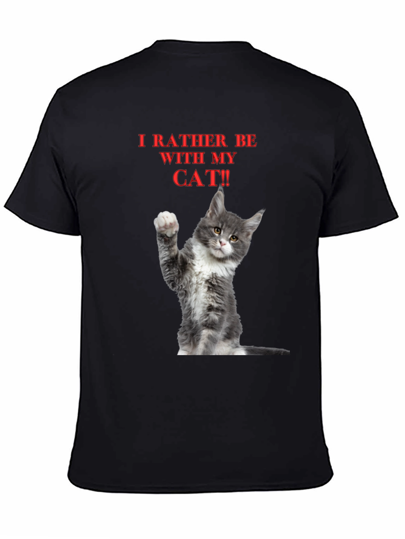 Black Funny "I'd Rather Be With My Cat" Graphic Tee view 4