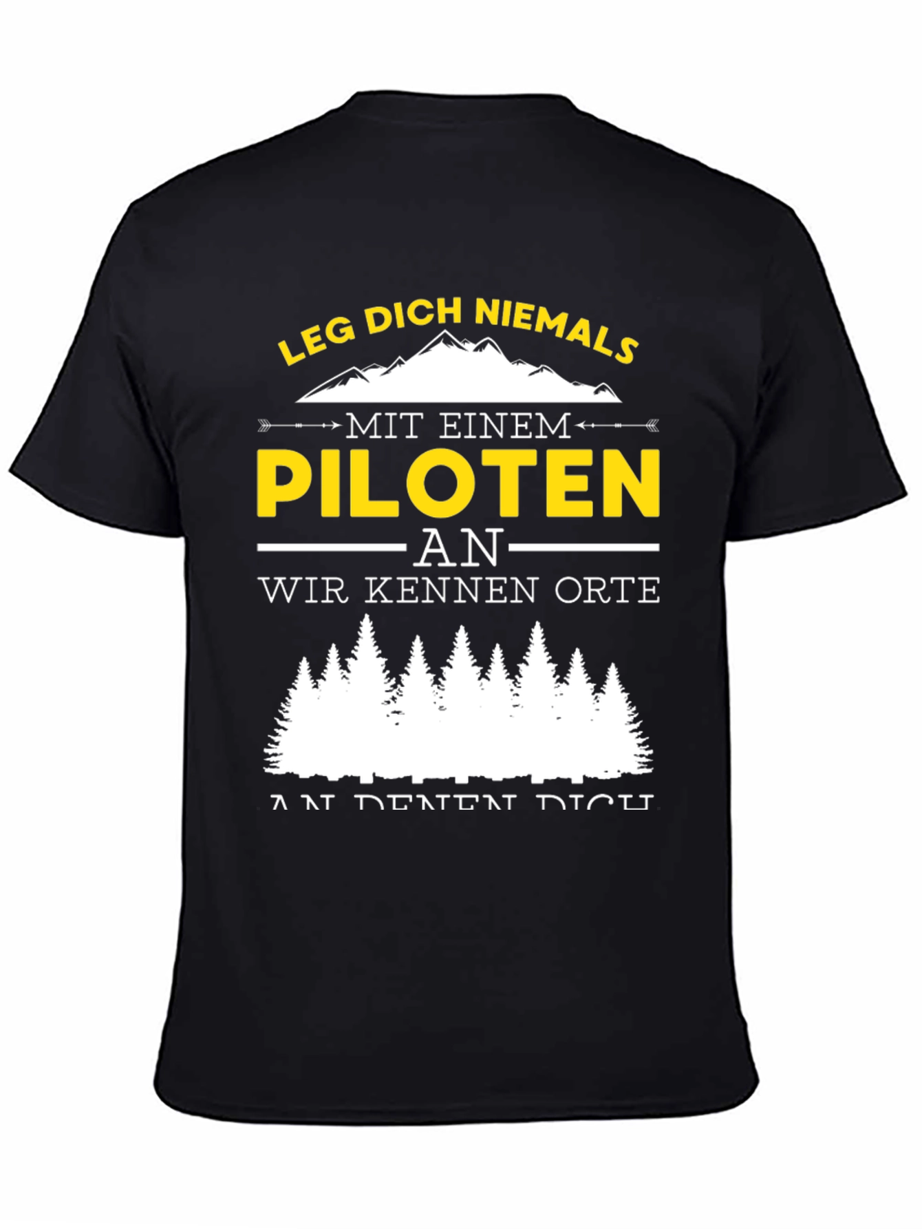 Black Pilot Humor Graphic T-Shirt - "Leg Dich Niemals..." view 4