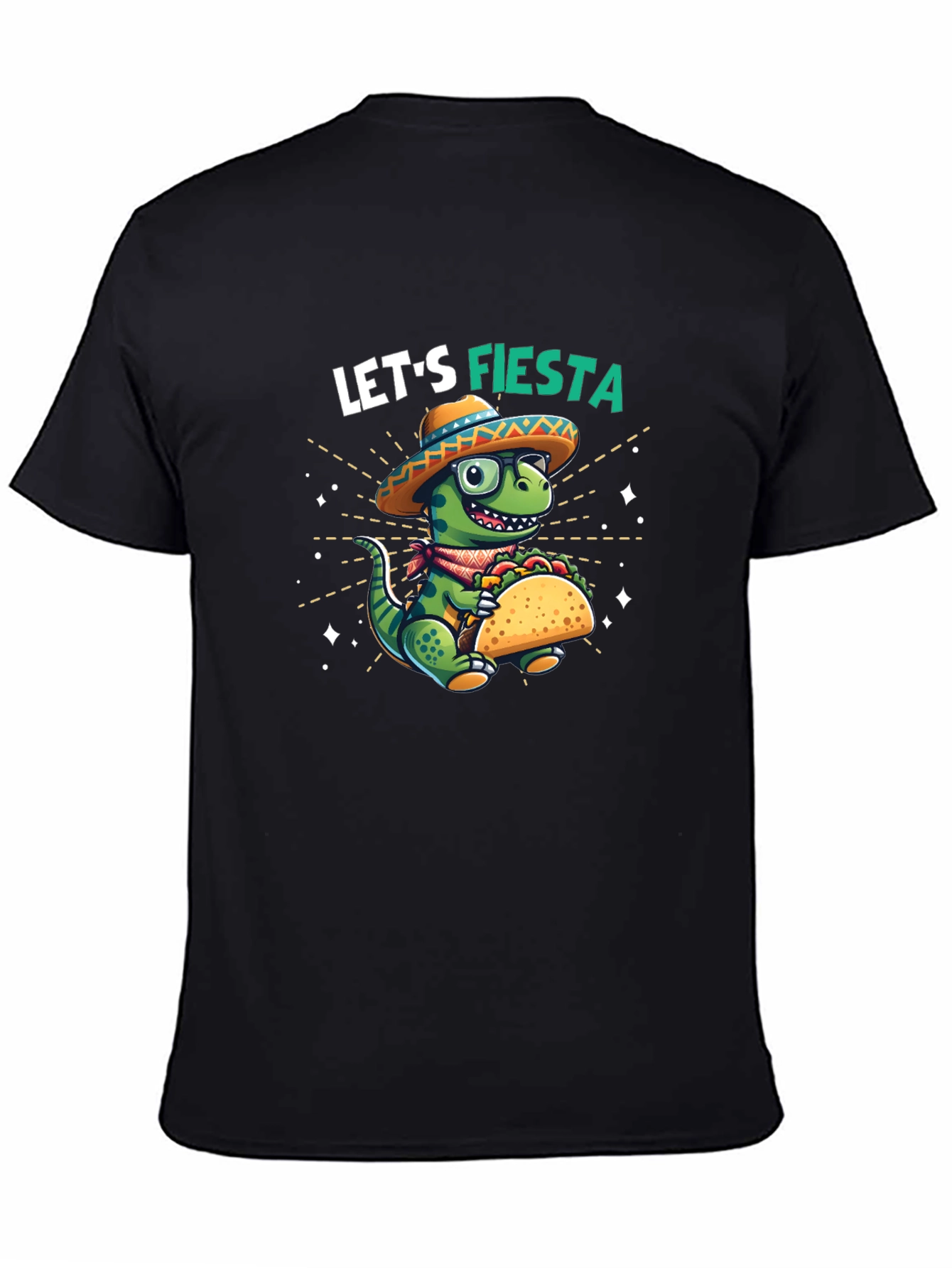 Black Let's Fiesta Dinosaur Taco T-Shirt view 4
