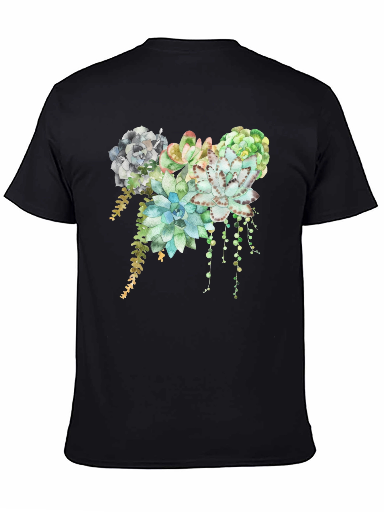 Black Succulent Print T-Shirt - Stylish Botanical Design view 4