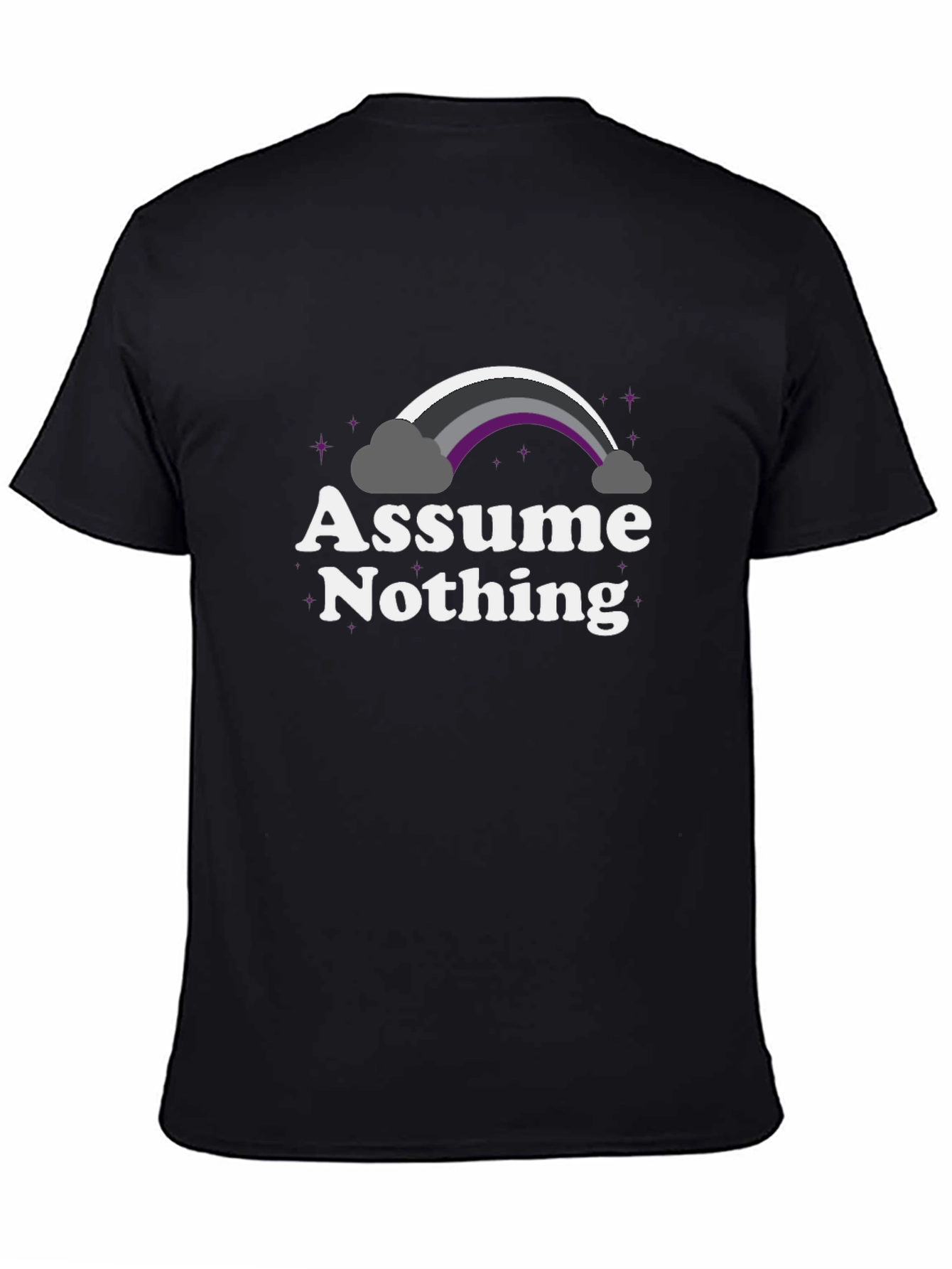 Black Assume Nothing Asexual Pride Rainbow Graphic Tee view 4
