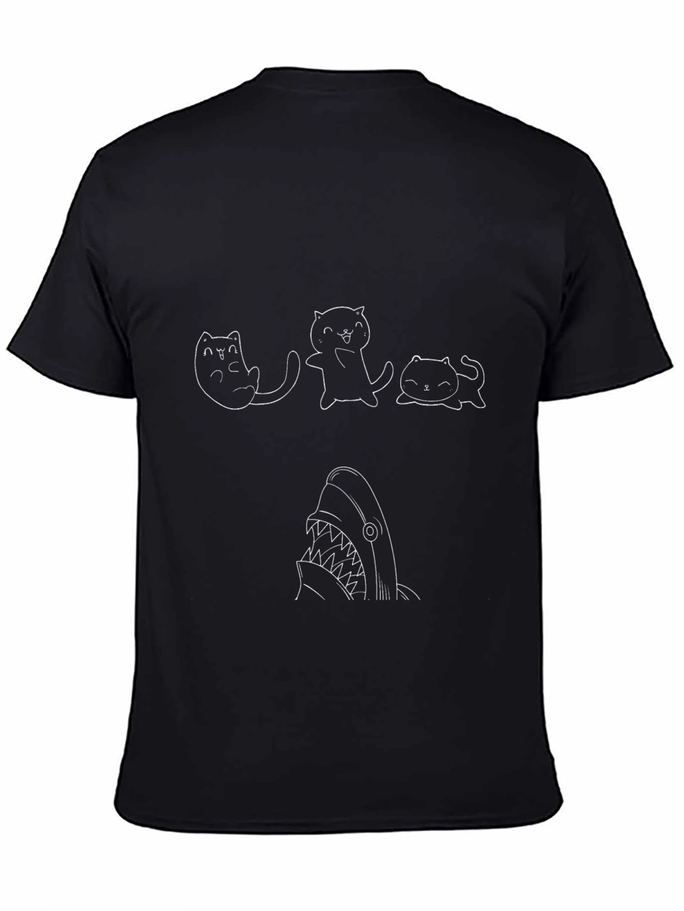 Black Cute Cat Shark T-Shirt - Black view 4