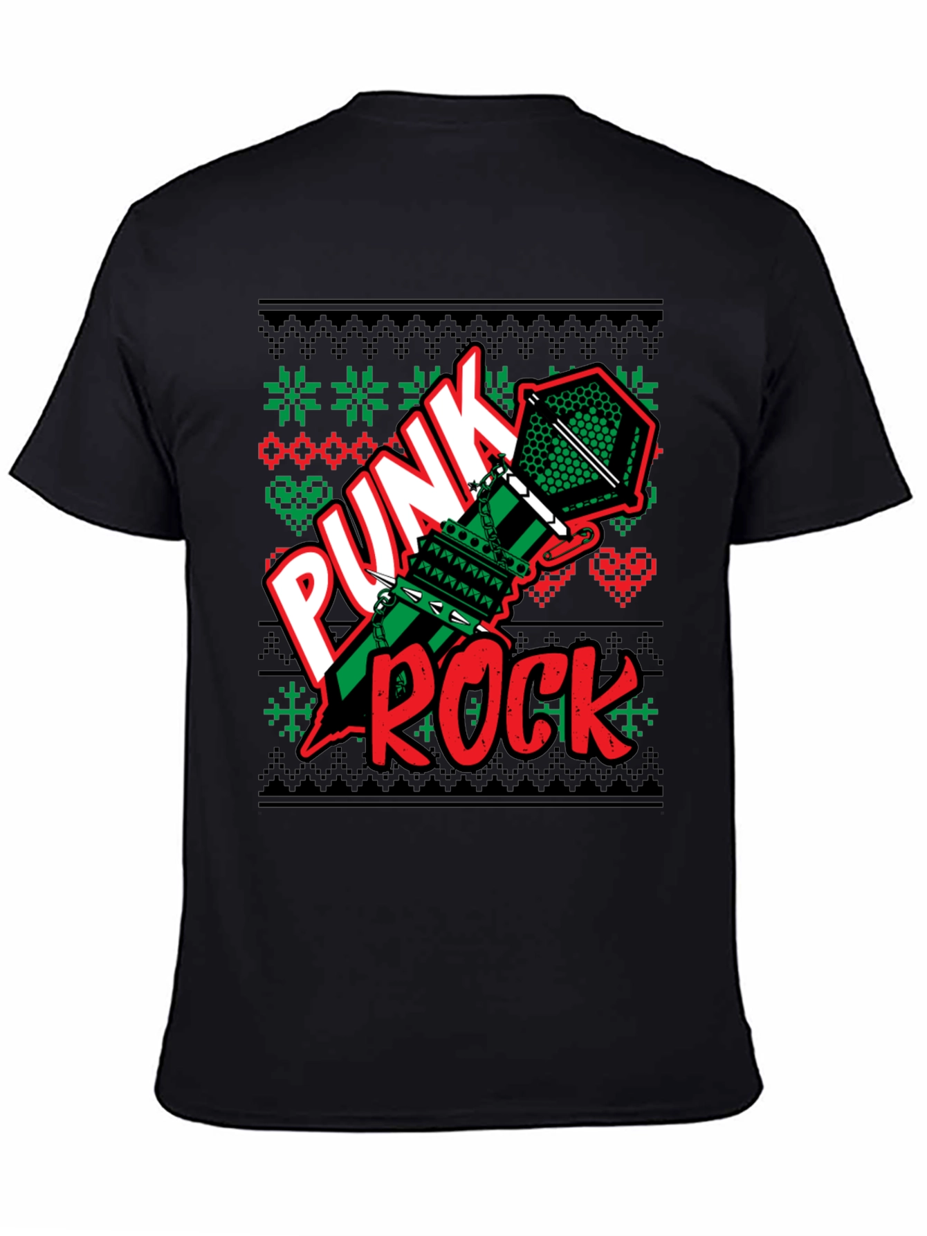 Black Punk Rock Ugly Christmas Sweater T-Shirt view 4
