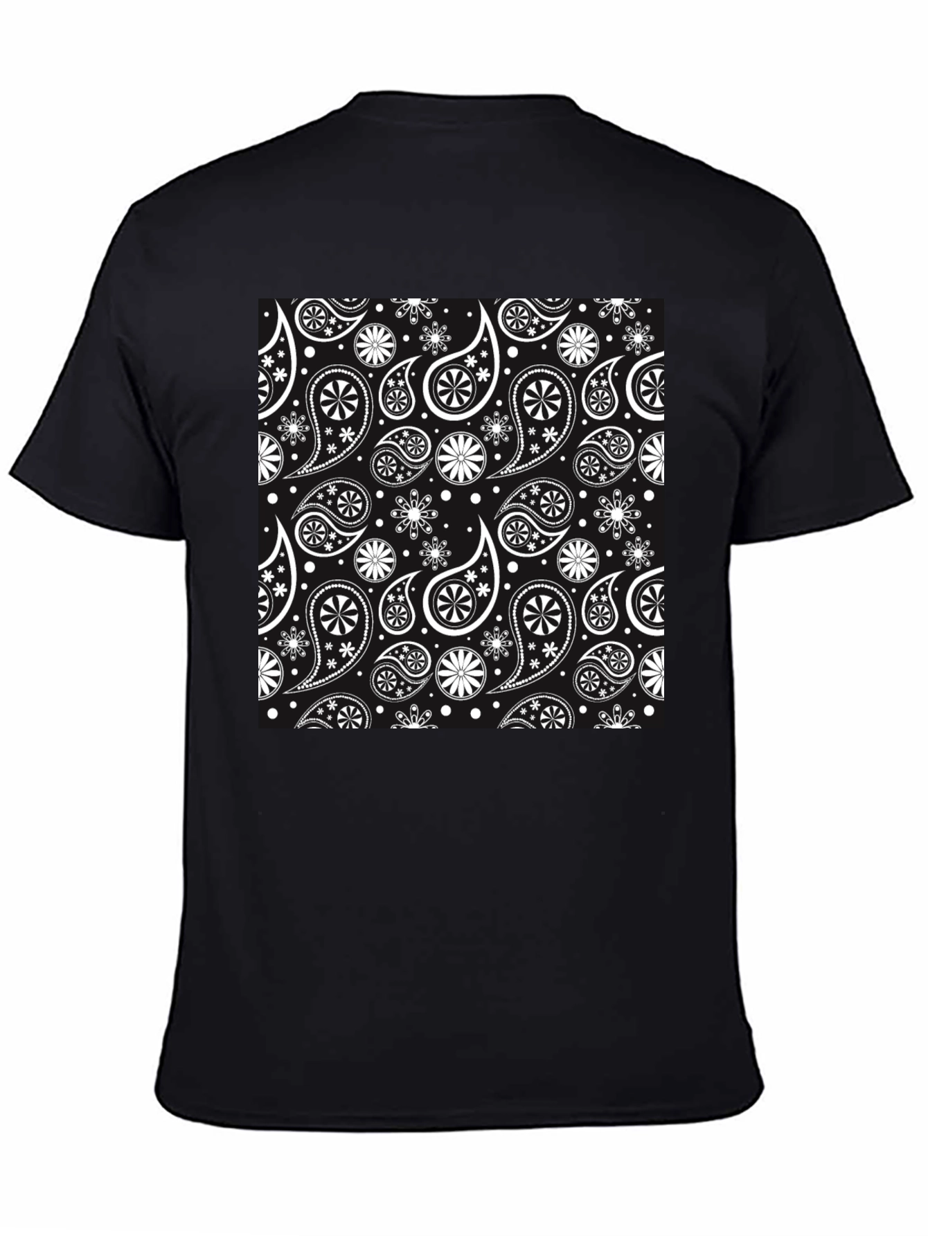 Black Stylish Paisley Patterned Black T-Shirt view 4