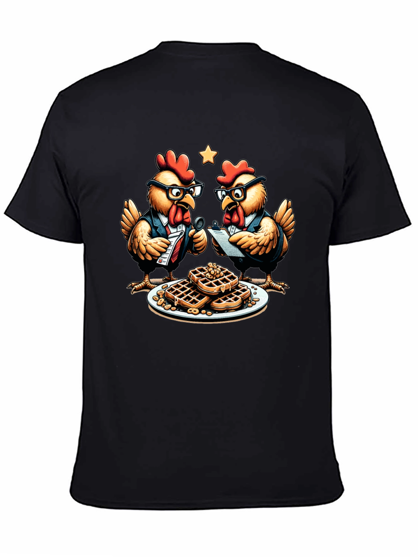 Black Chicken & Waffles T-Shirt - Business Chickens view 4