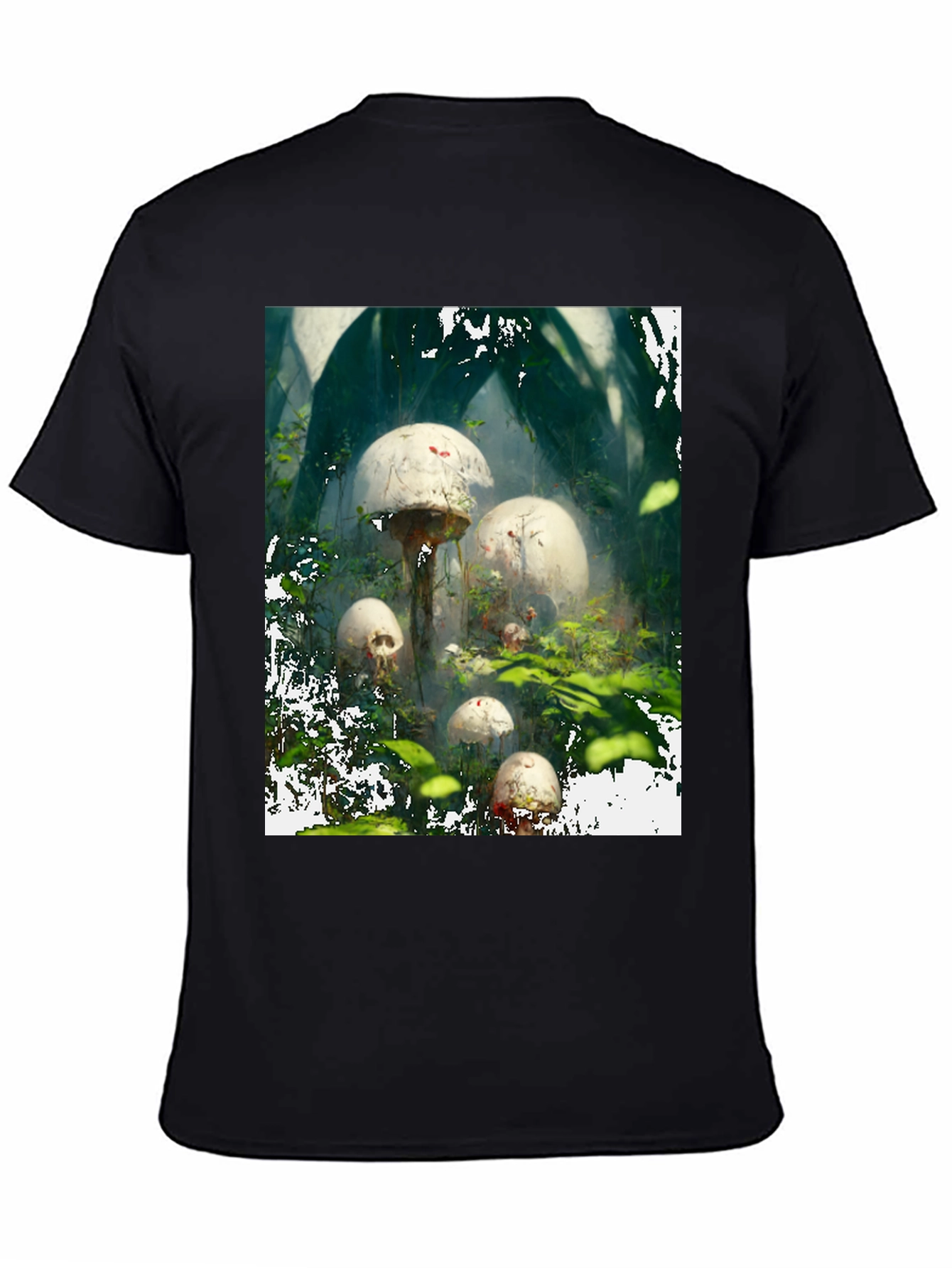 Black Mushroom Skull Forest Tee view 4