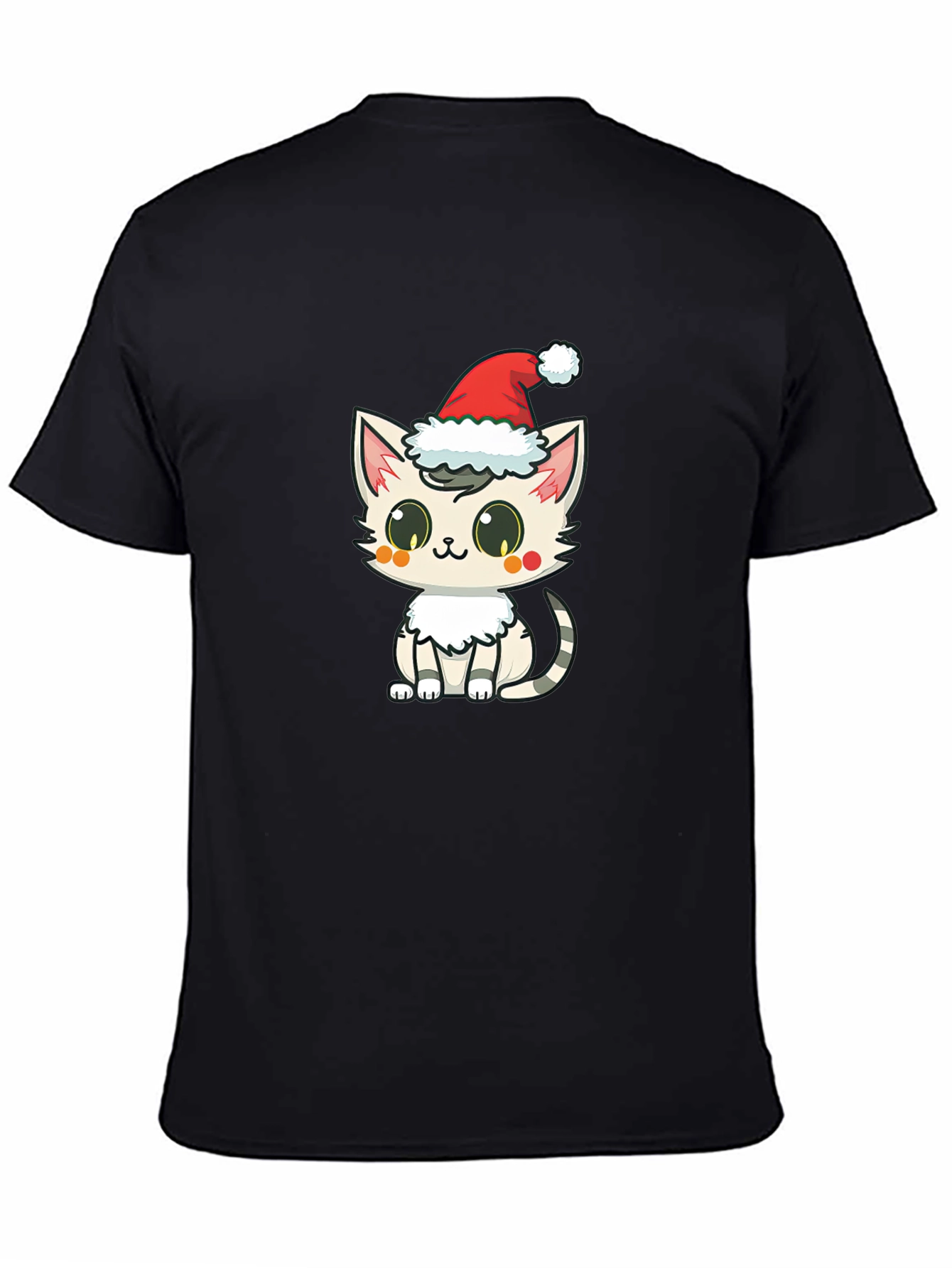 Black Cute Cat in Santa Hat Graphic T-Shirt view 4