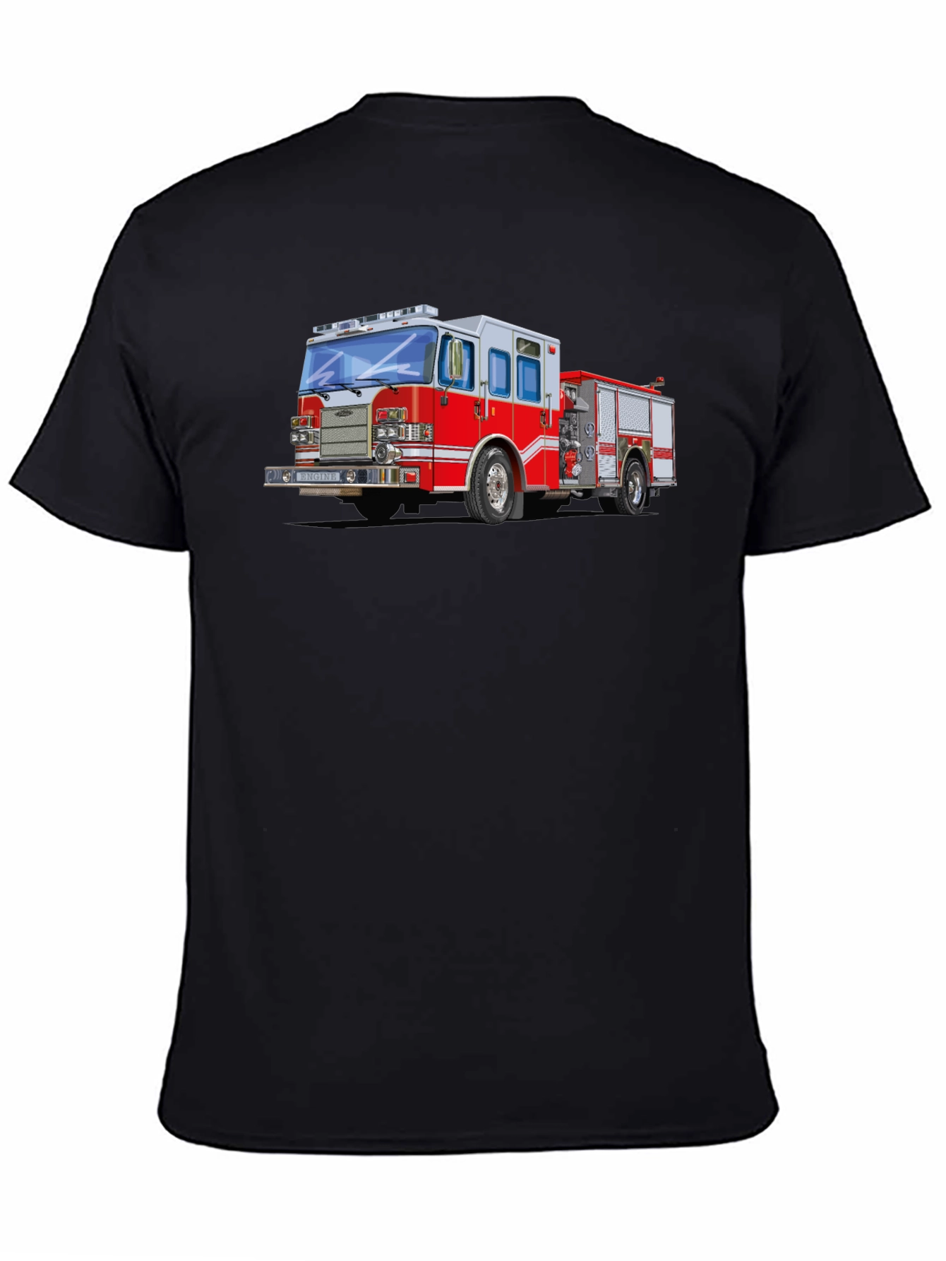 Black Firetruck Graphic Tee - Black Cotton Blend T-Shirt view 4