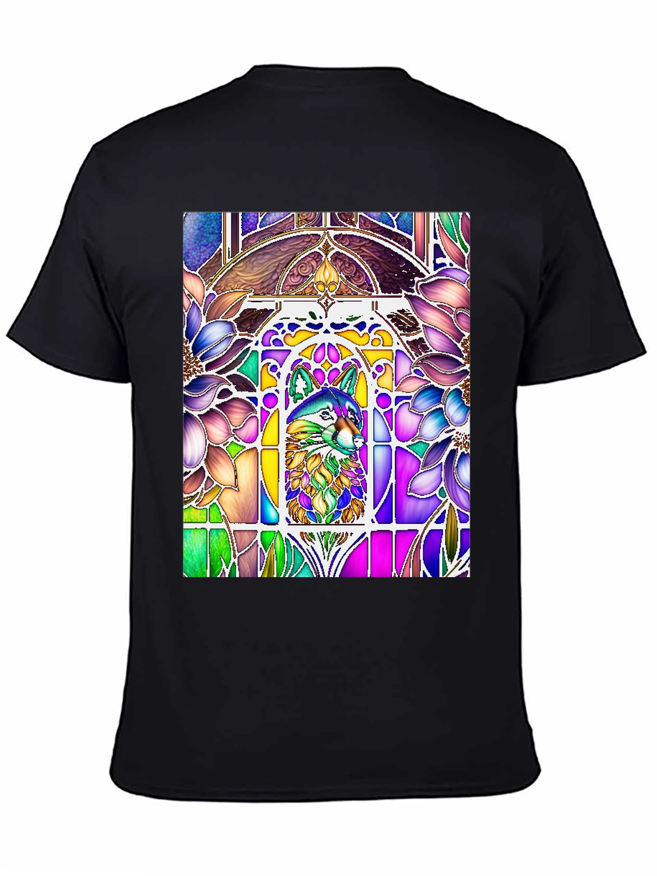 Black Stained Glass Wolf Graphic Tee view 4
