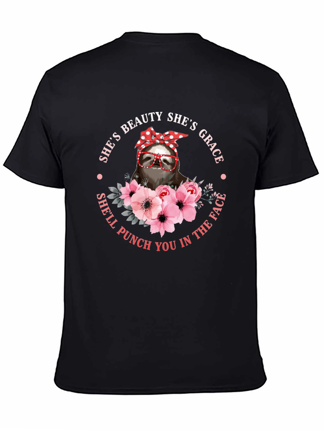Black Sloth Beauty Grace Punch T-Shirt - Funny Women's Tee view 4