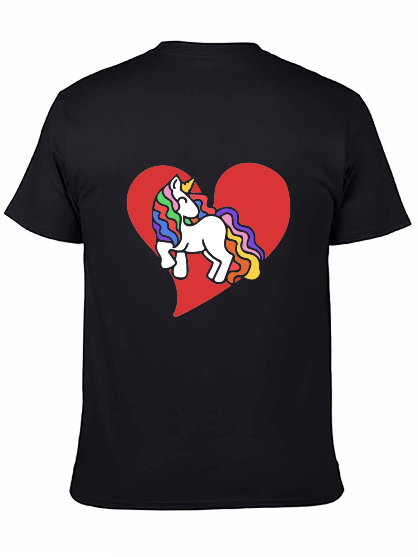 Black Unicorn Heart Tee - Rainbow Mane Graphic T-Shirt view 4