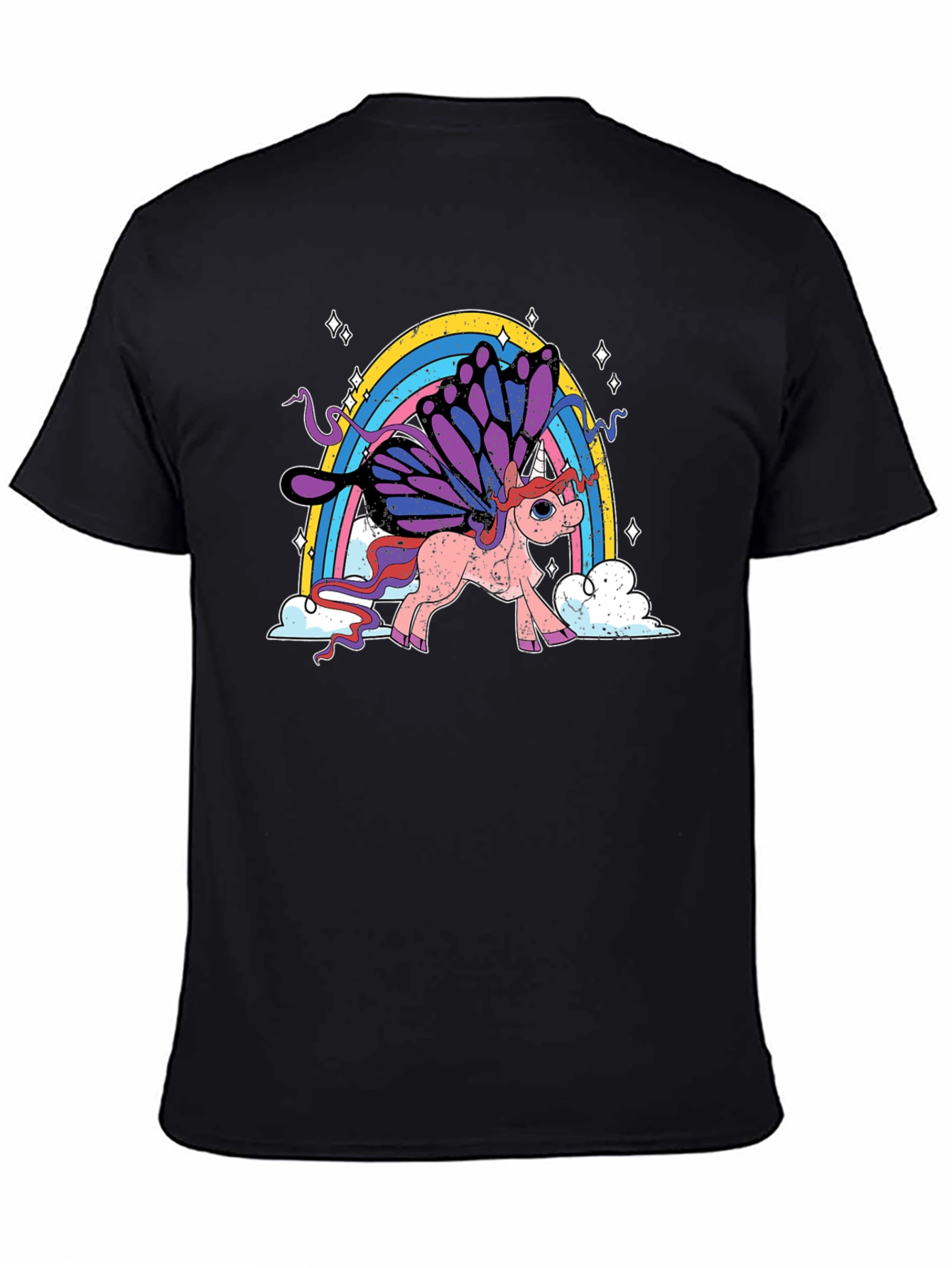 Black Unicorn Rainbow T-Shirt - Magical Butterfly Wings view 4