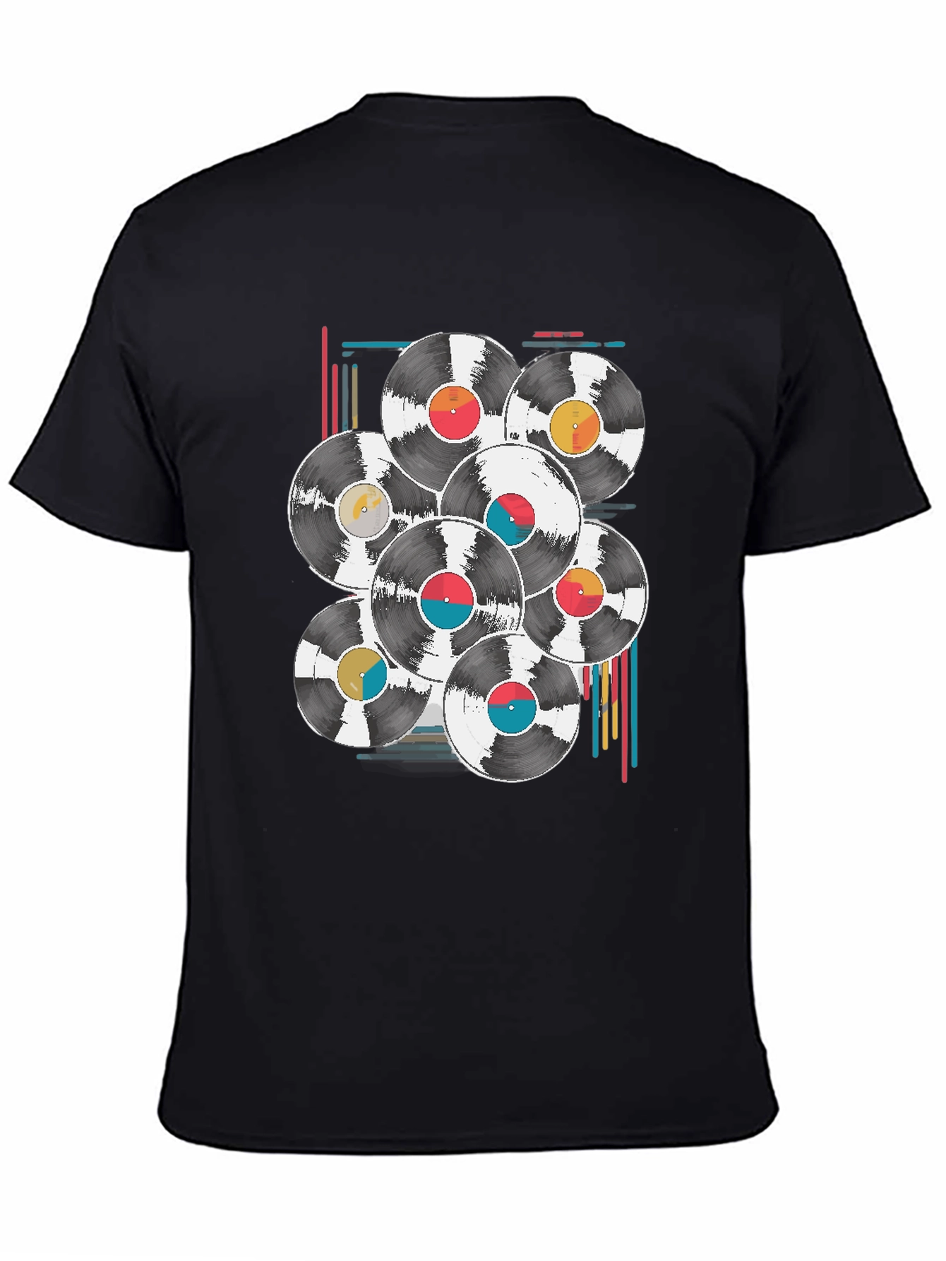 Black Retro Vinyl Record Graphic Tee - Black Cotton Blend T-Shirt view 4