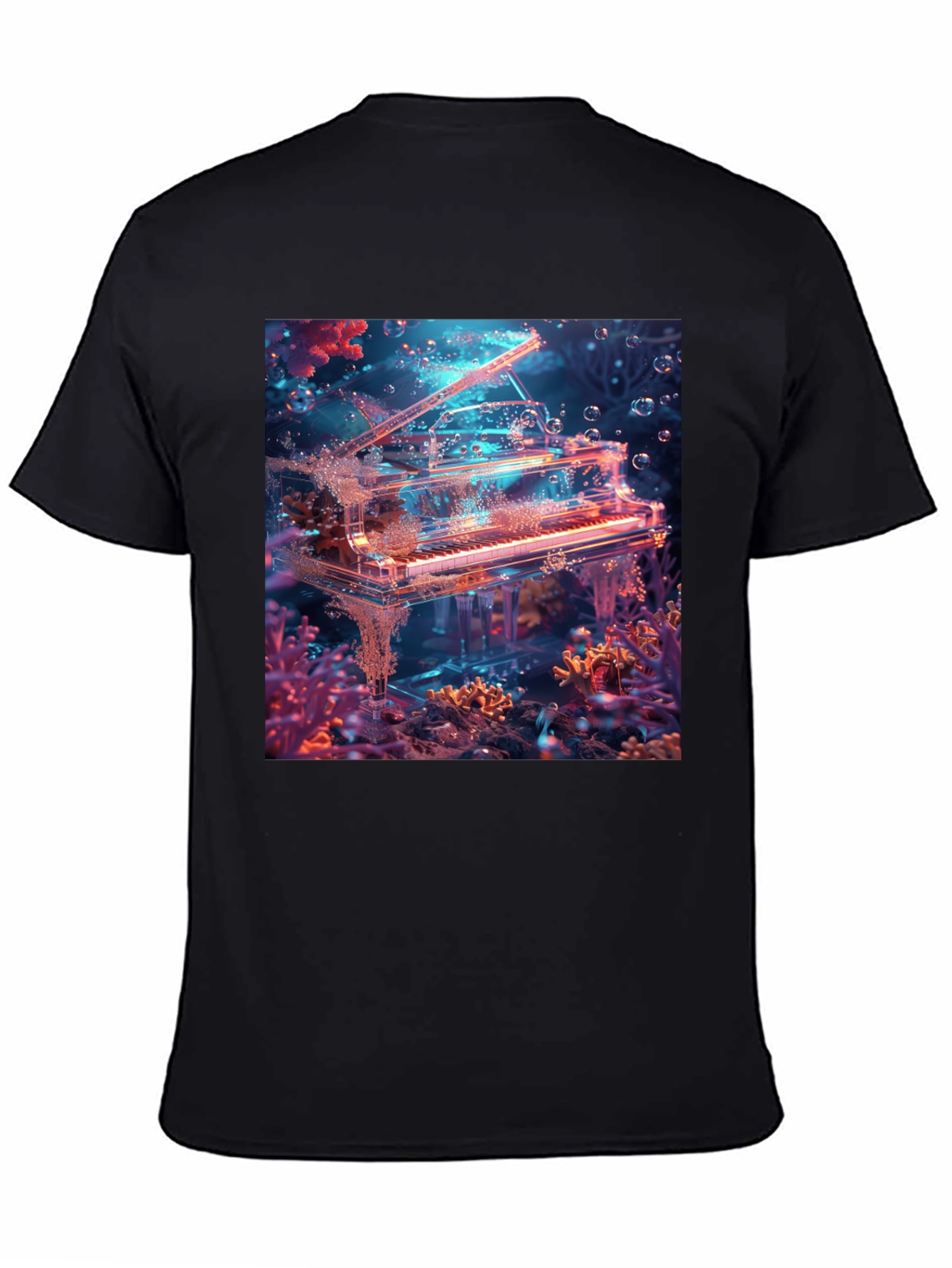 Black Underwater Piano Graphic Tee - Unique Design view 4