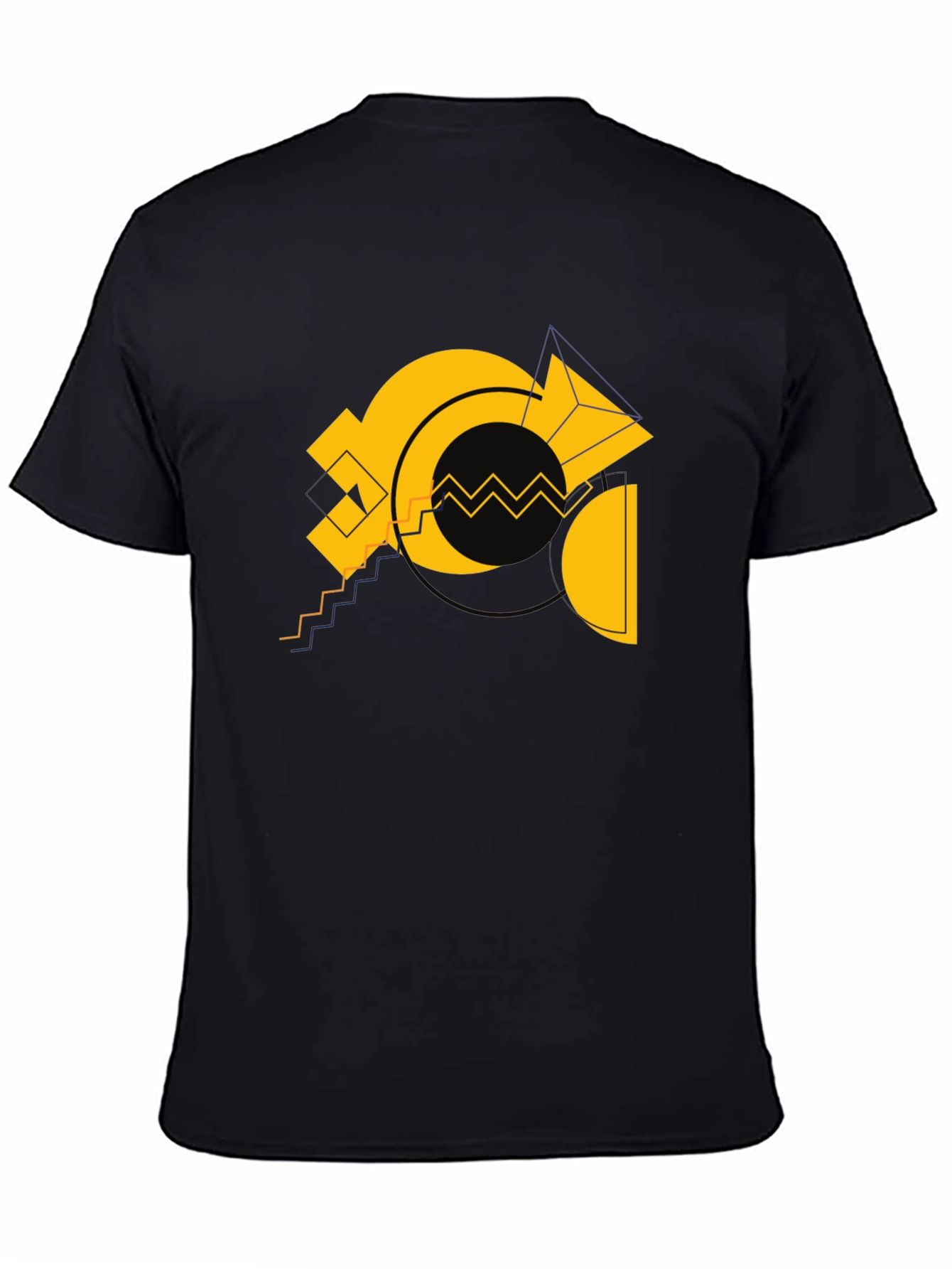 Black Geometric Gold Design Black Cotton T-Shirt view 4