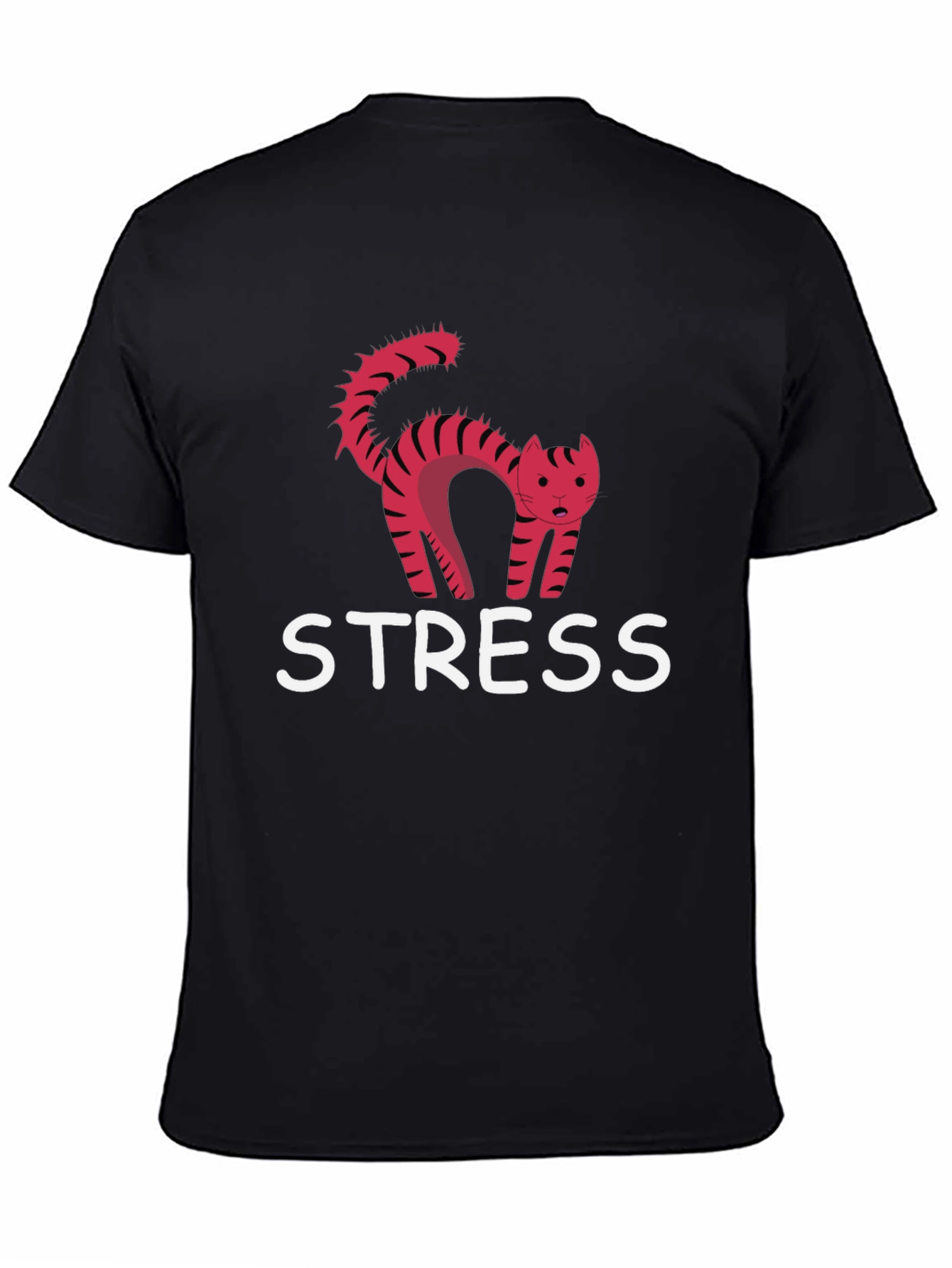 Black Funny Stress Cat T-Shirt view 4