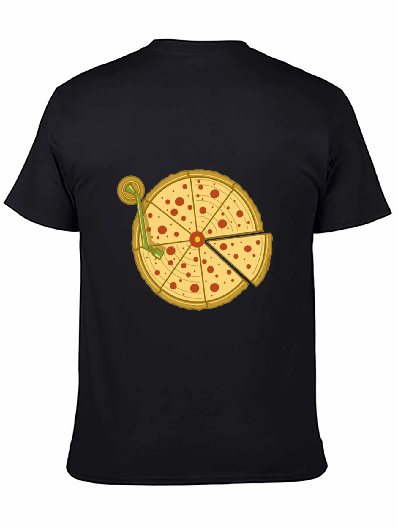 Black Pizza Turntable Graphic Tee - Black Cotton T-Shirt view 4