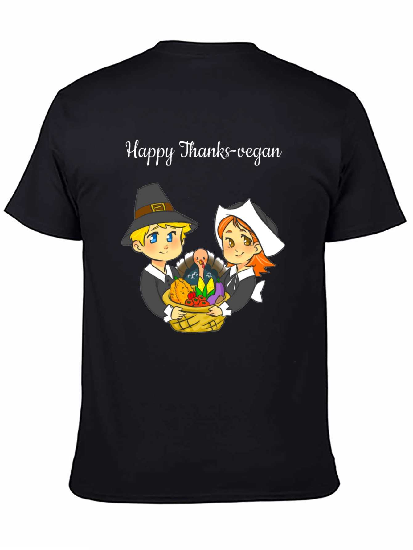 Black Happy Thanks-Vegan T-Shirt view 4