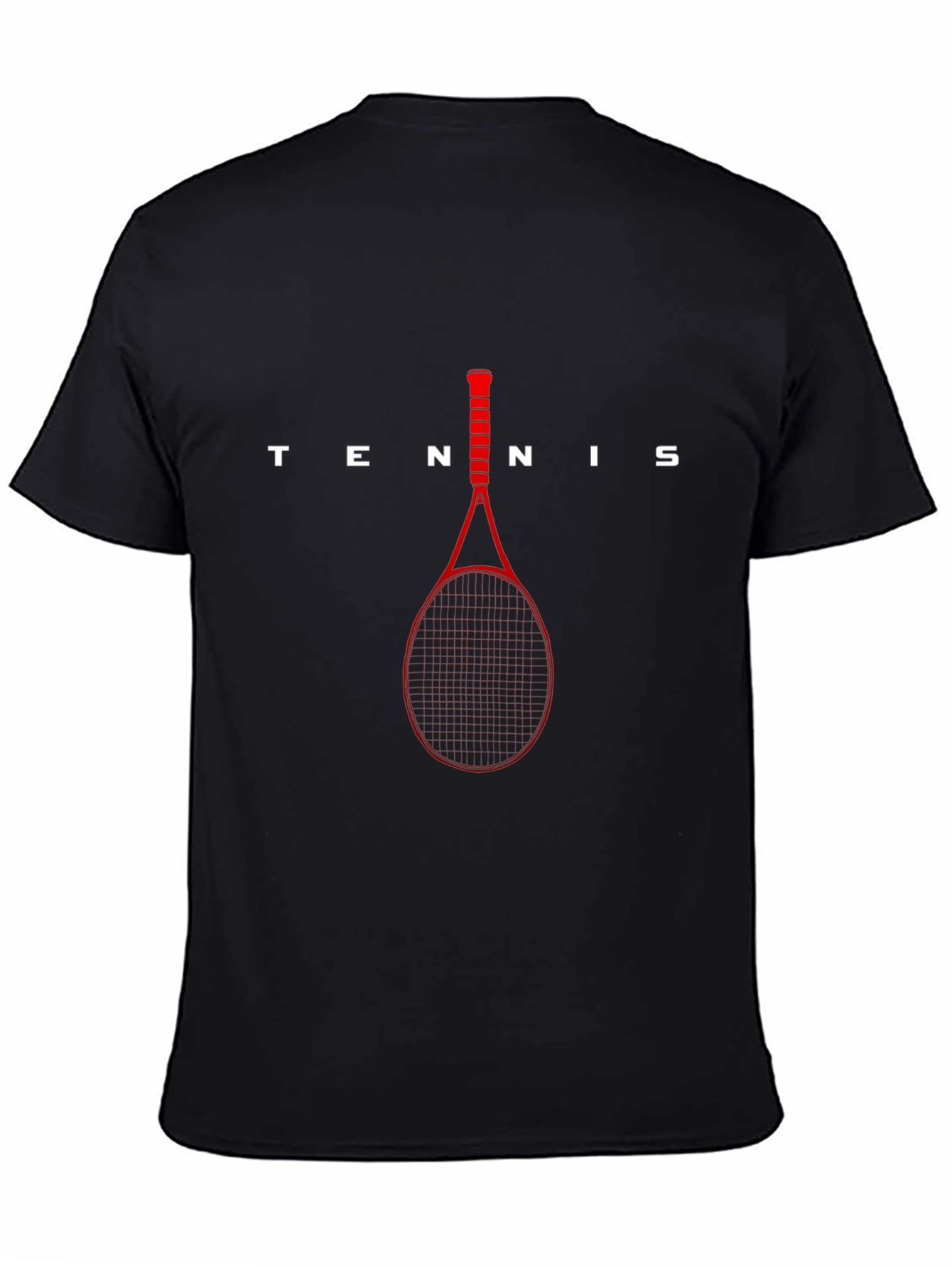 Black Tennis Racket Graphic T-Shirt - Black Cotton Tee view 4