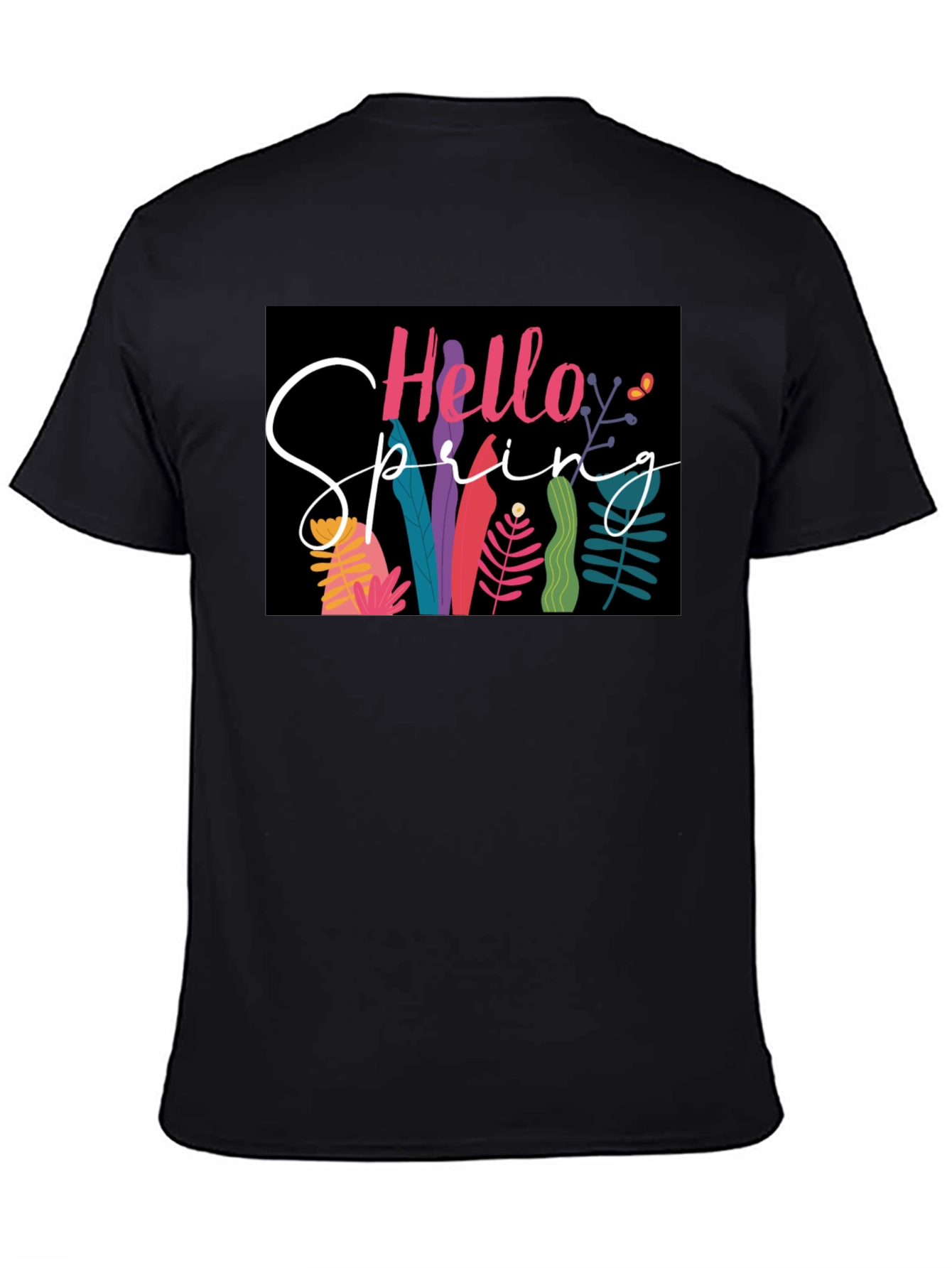 Black Hello Spring Graphic Tee - Black Cotton Casual view 4