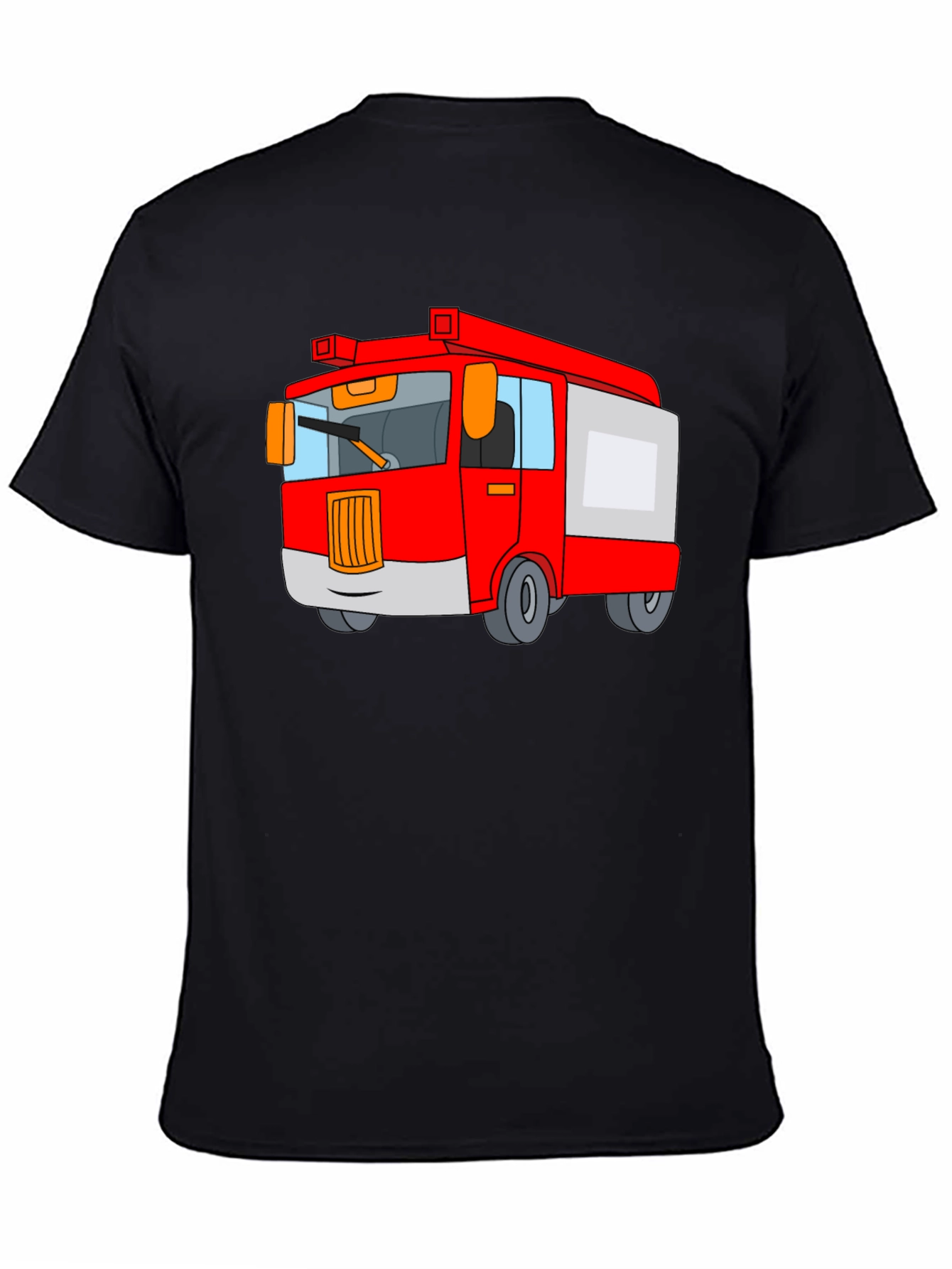 Black Fire Truck Cartoon Graphic Black T-Shirt view 4